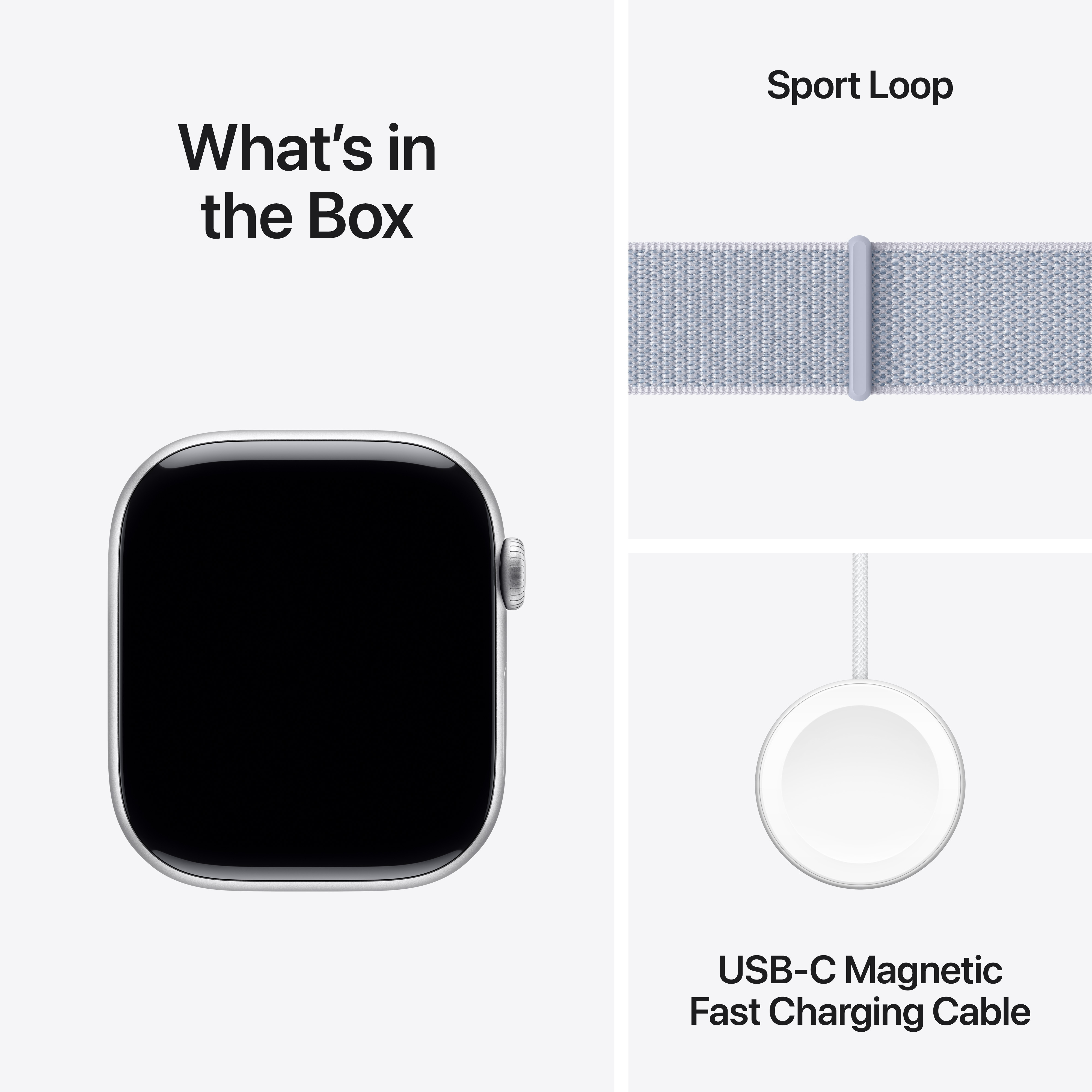 Apple Watch Series 10 (GPS) 46 mm hopea alumiinikuori ja sinertävä Sport Loop -ranneke (MWWN3)