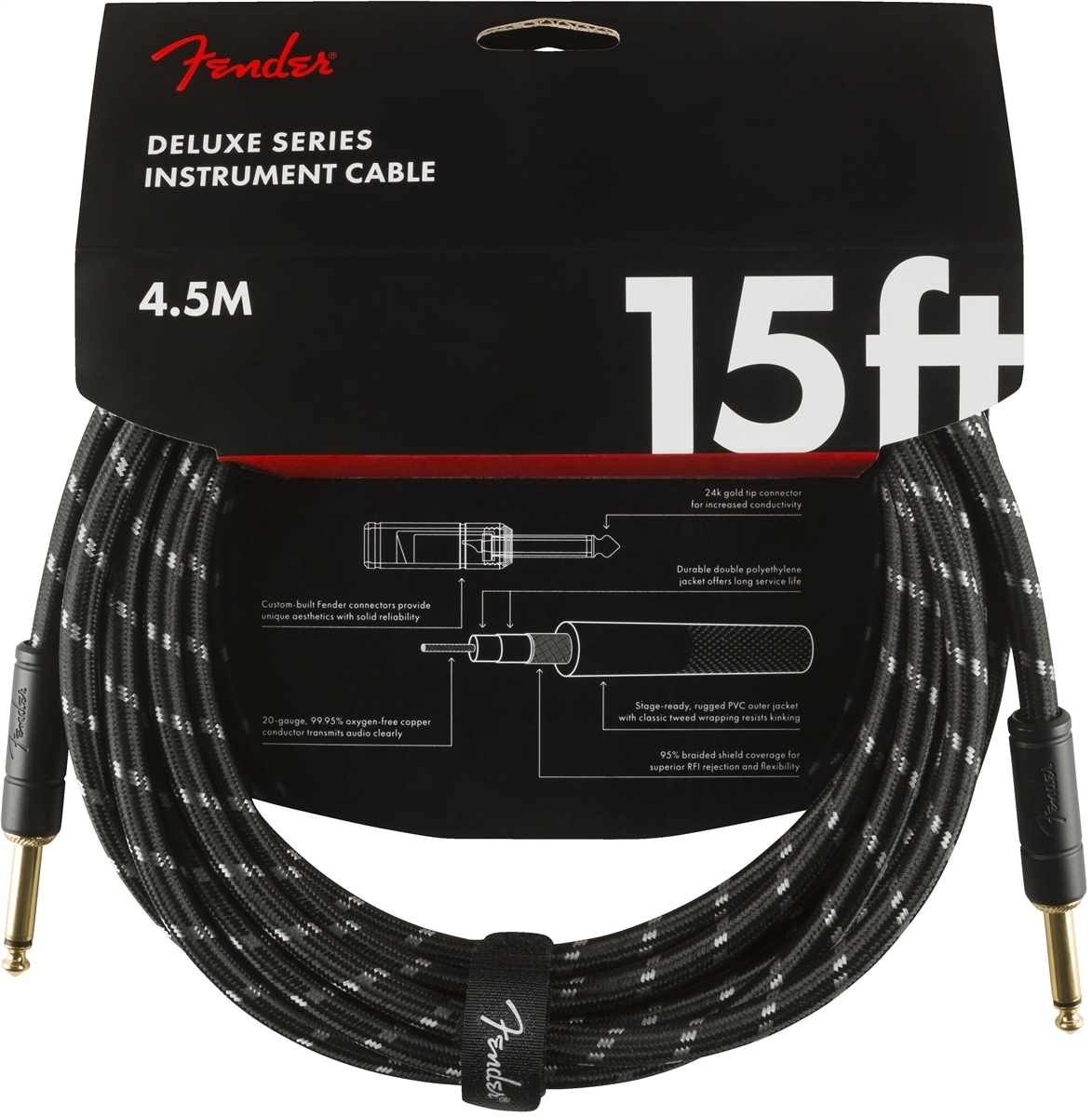 Fender Deluxe -instrumenttikaapeli, 4,5m, Black Tweed