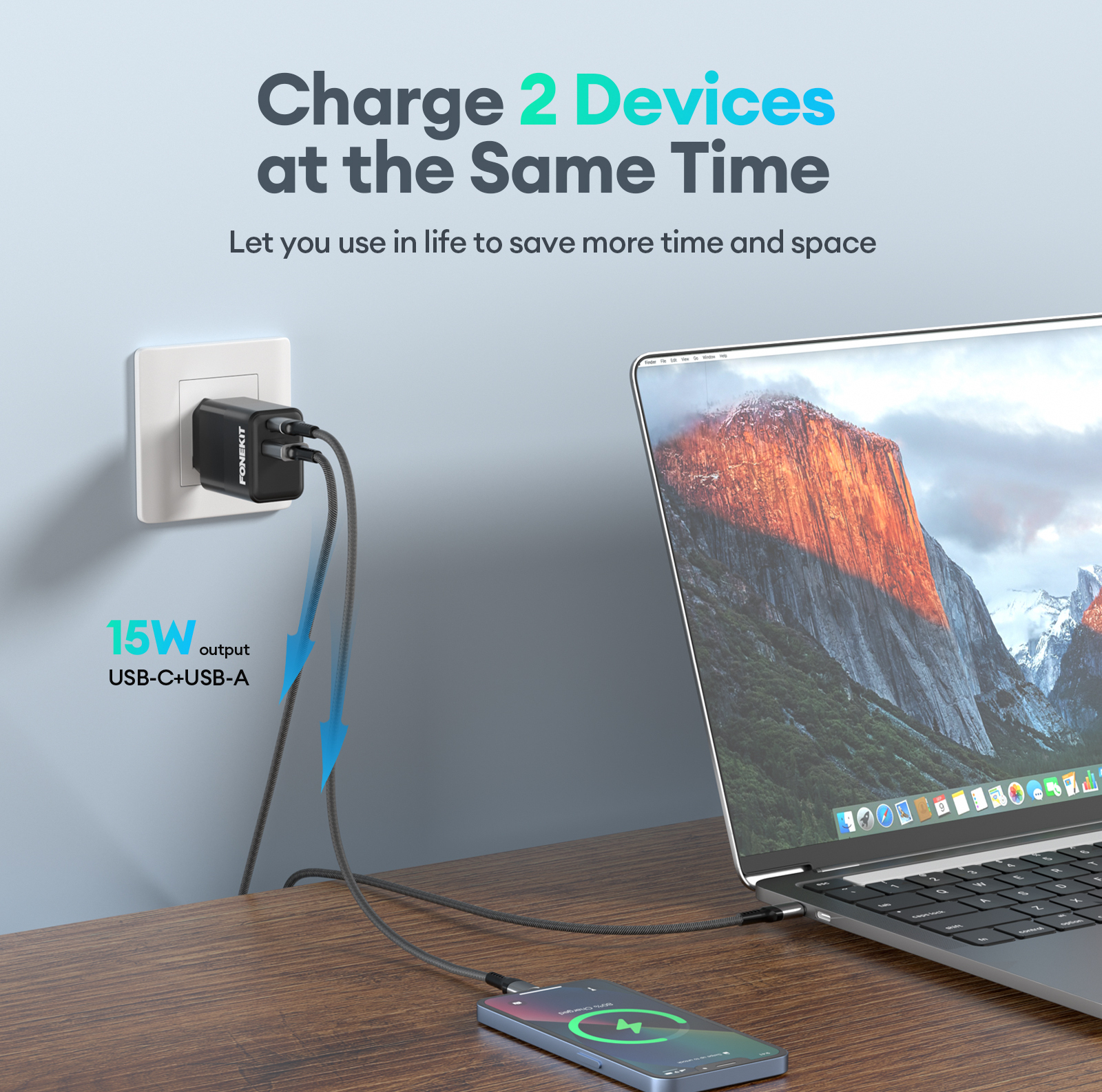 FoneKit Mini 20W -verkkovirtalaturi, USB-C, musta