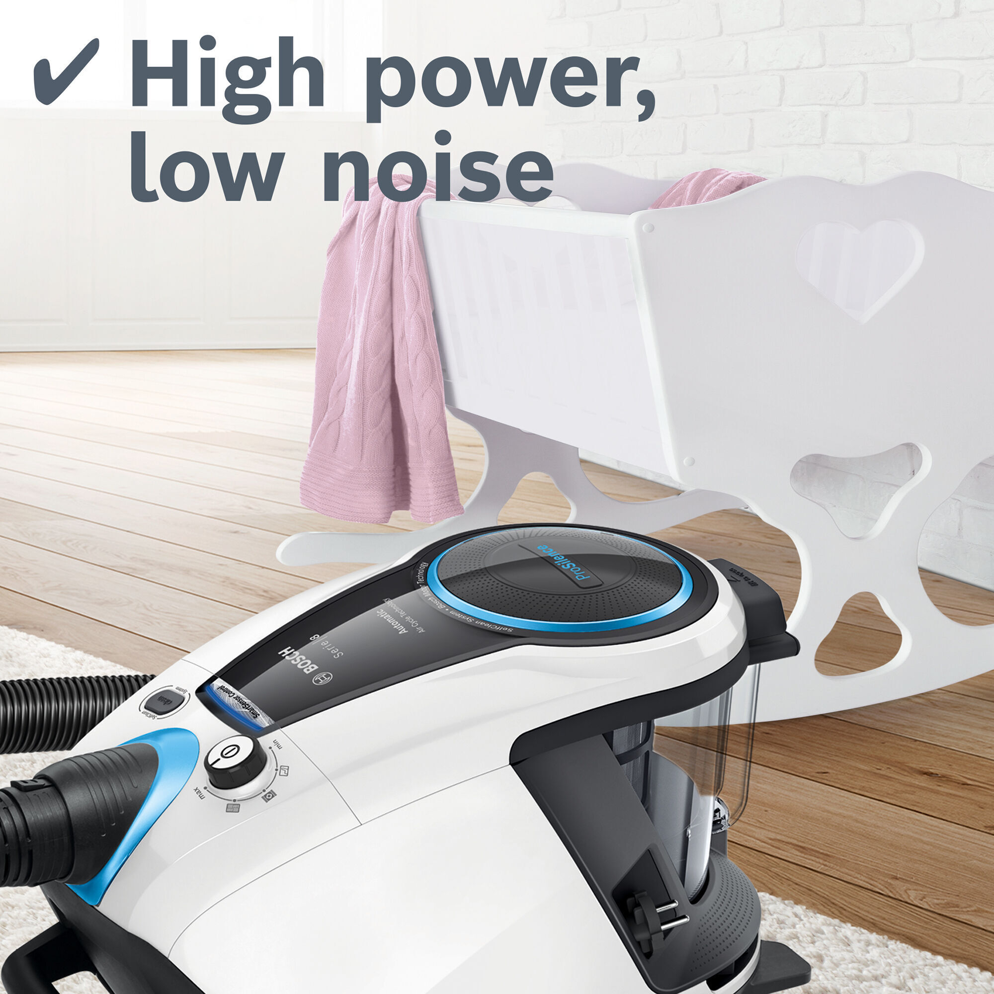 Bosch Series 8 ProSilence BGS7SIL1 -pölypussiton pölynimuri, valkoinen