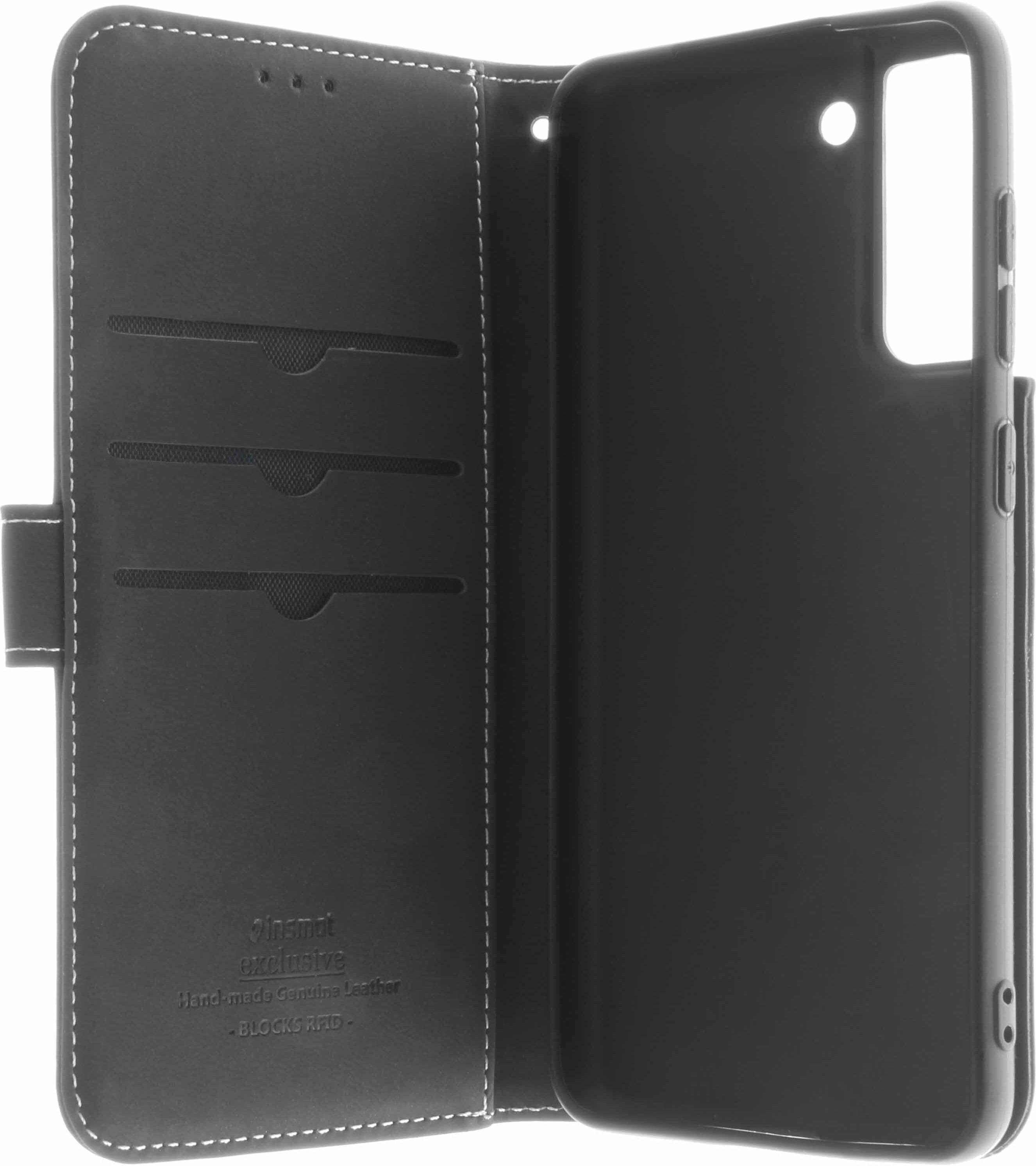 Insmat Exclusive Flip Case -lompakkokotelo, Samsung Galaxy S21 FE 5G, musta