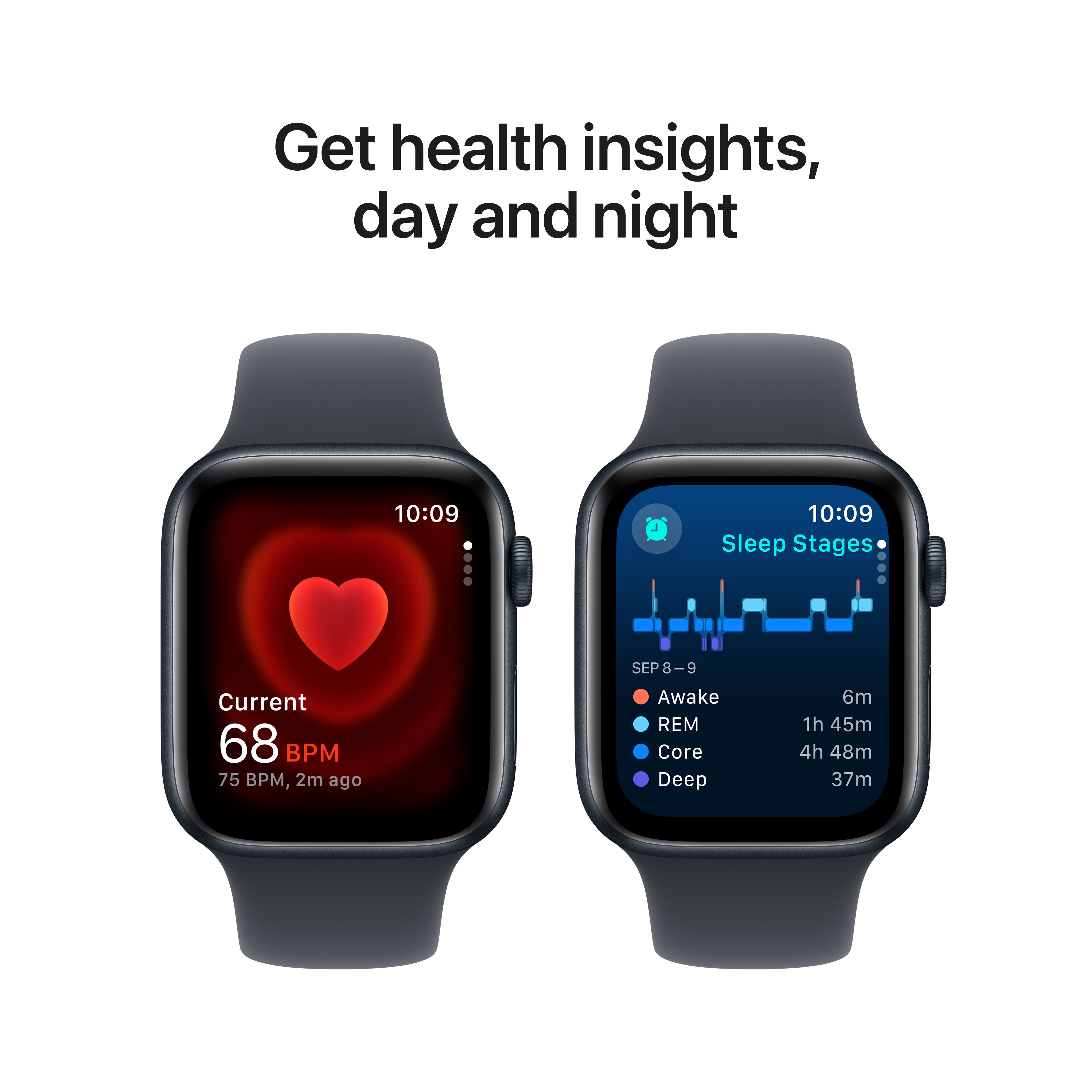 Apple Watch SE (GPS) 44 mm keskiyö alumiinikuori ja keskiyö urheiluranneke, M/L (MXEK3)