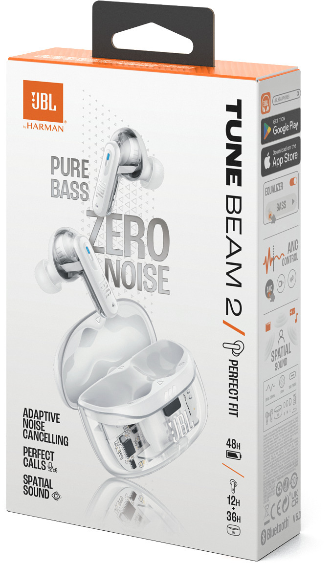 JBL Tune Beam 2 nappikuulokkeet aktiivisella melunvaimennuksella, Ghost White