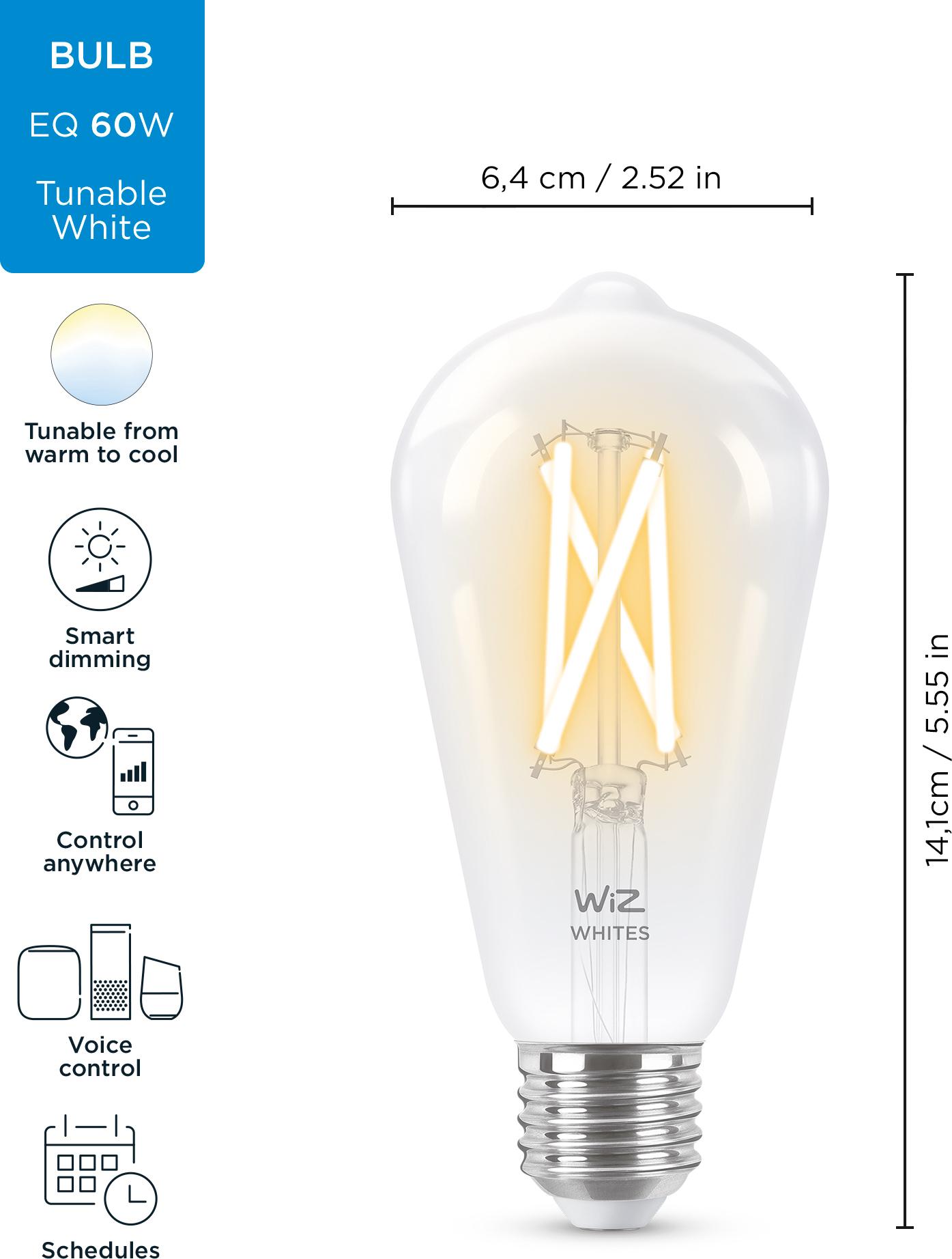 WiZ älylamppu globe, pallolamppu, E27, RGBW - kaikki värit ja valkoisen valon sävyt, Wi-Fi, 1055 lm