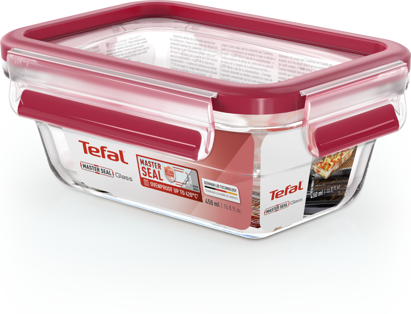 Tefal MasterSeal Glass -säilytysrasia, lasinen, 0,45 L