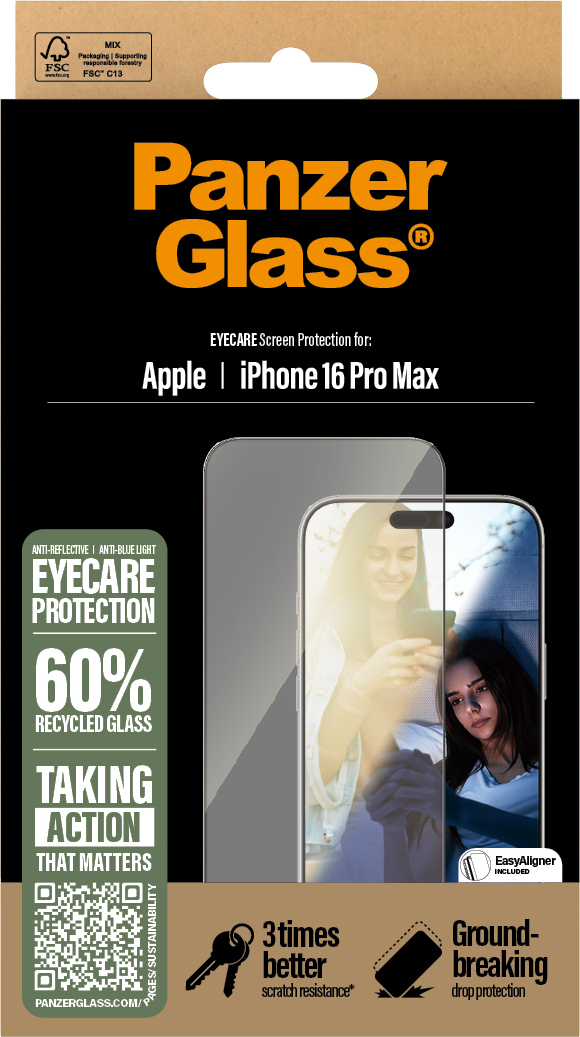 PanzerGlass EyeCare -suojakalvo, Ultra-Wide Fit, Apple iPhone 16 Pro Max
