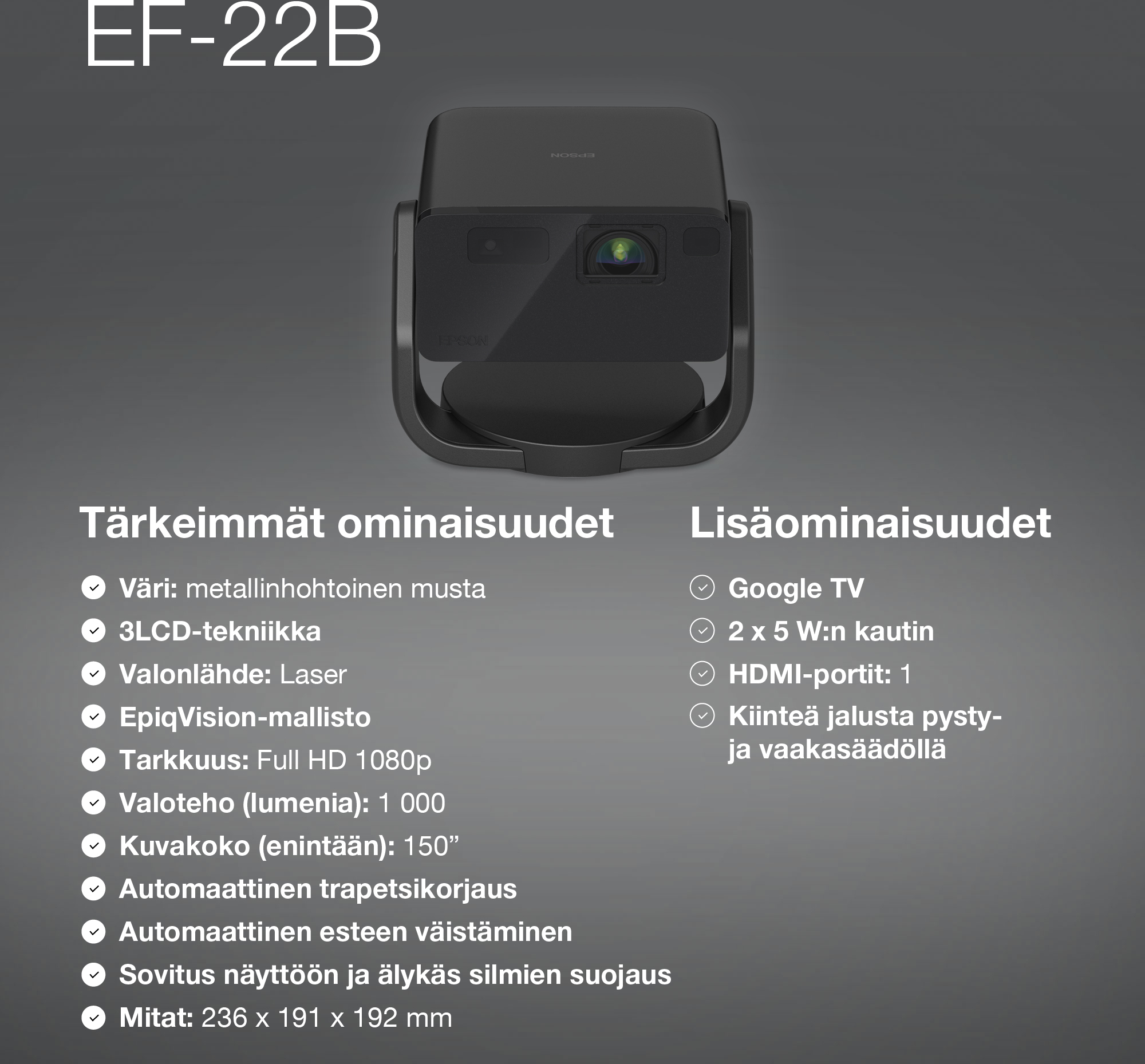 Epson EF-22B -minilaserprojektori-TV