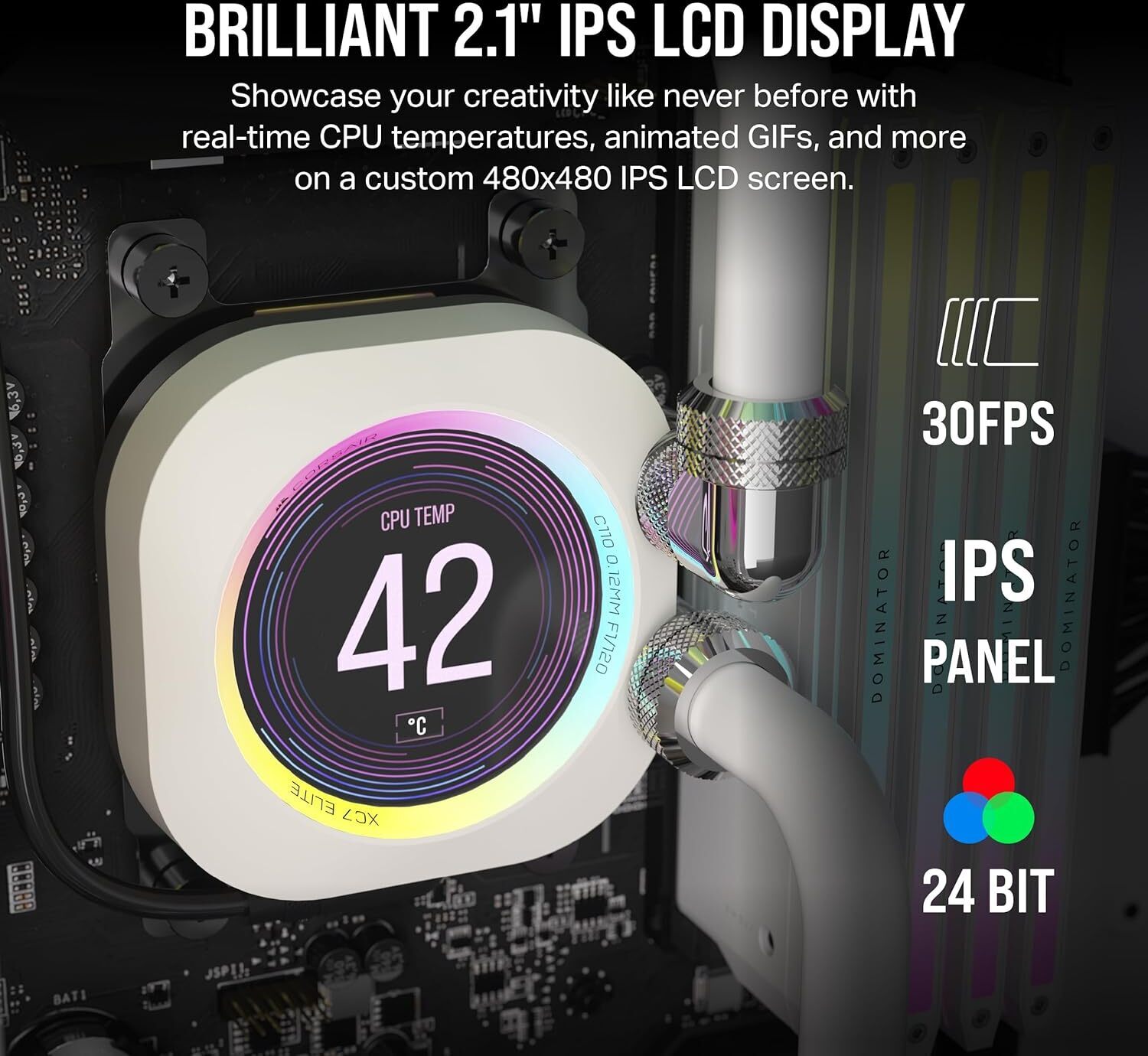 Corsair iCUE XC7 RGB ELITE LCD -vesiblokki prosessorille, valkoinen