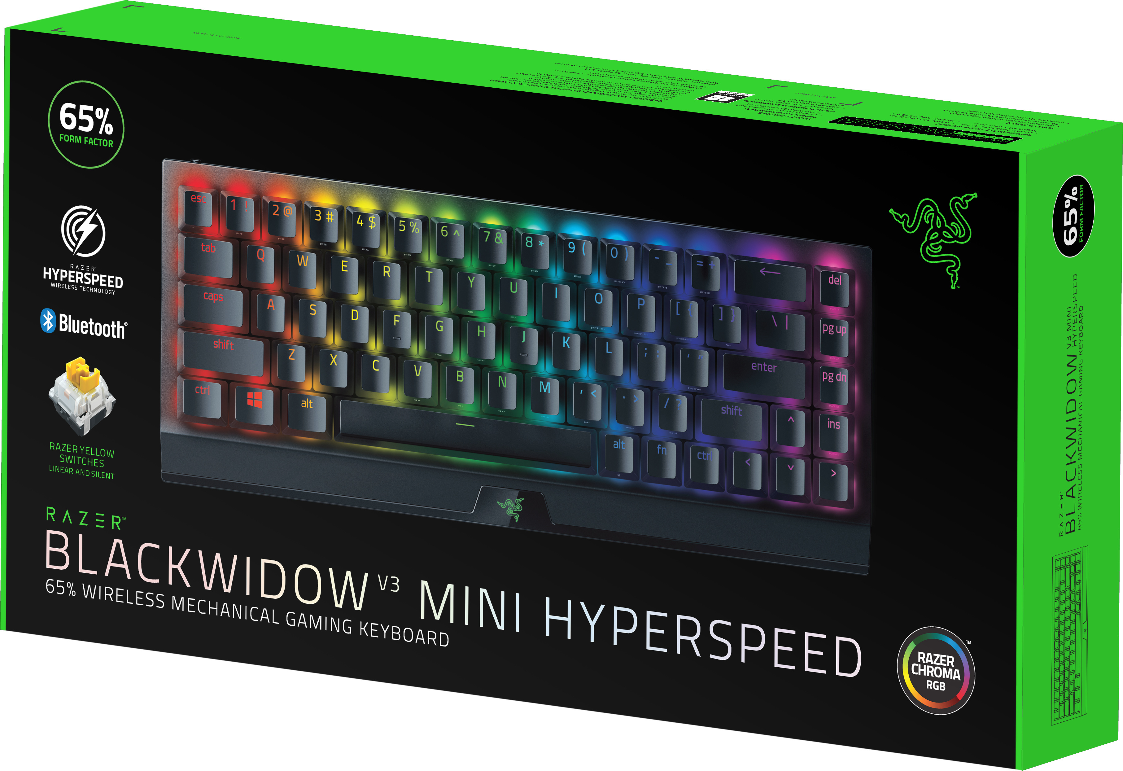 Razer BlackWidow V3 Mini Hyperspeed -pelinäppäimistö, keltaiset kytkimet