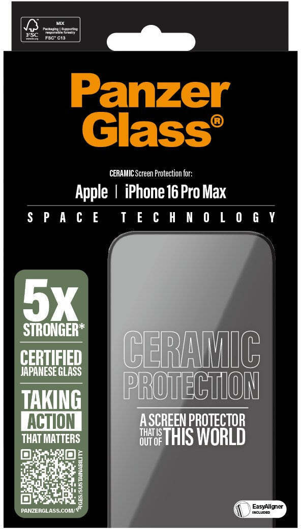 PanzerGlass Ultra-wide Fit Ceramic -panssarilasi, iPhone 16 Pro Max, musta