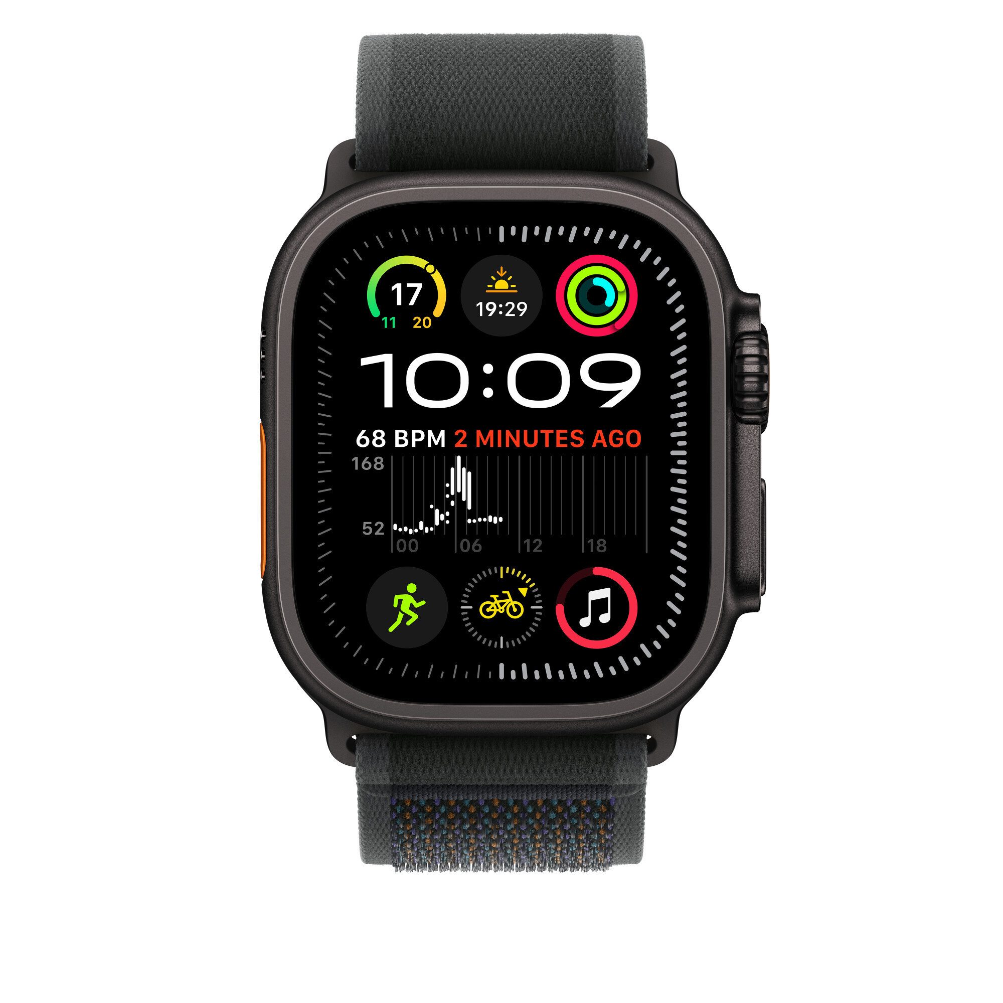 Apple Watch 49 mm musta Trail-ranneke, M/L, mustatitaani