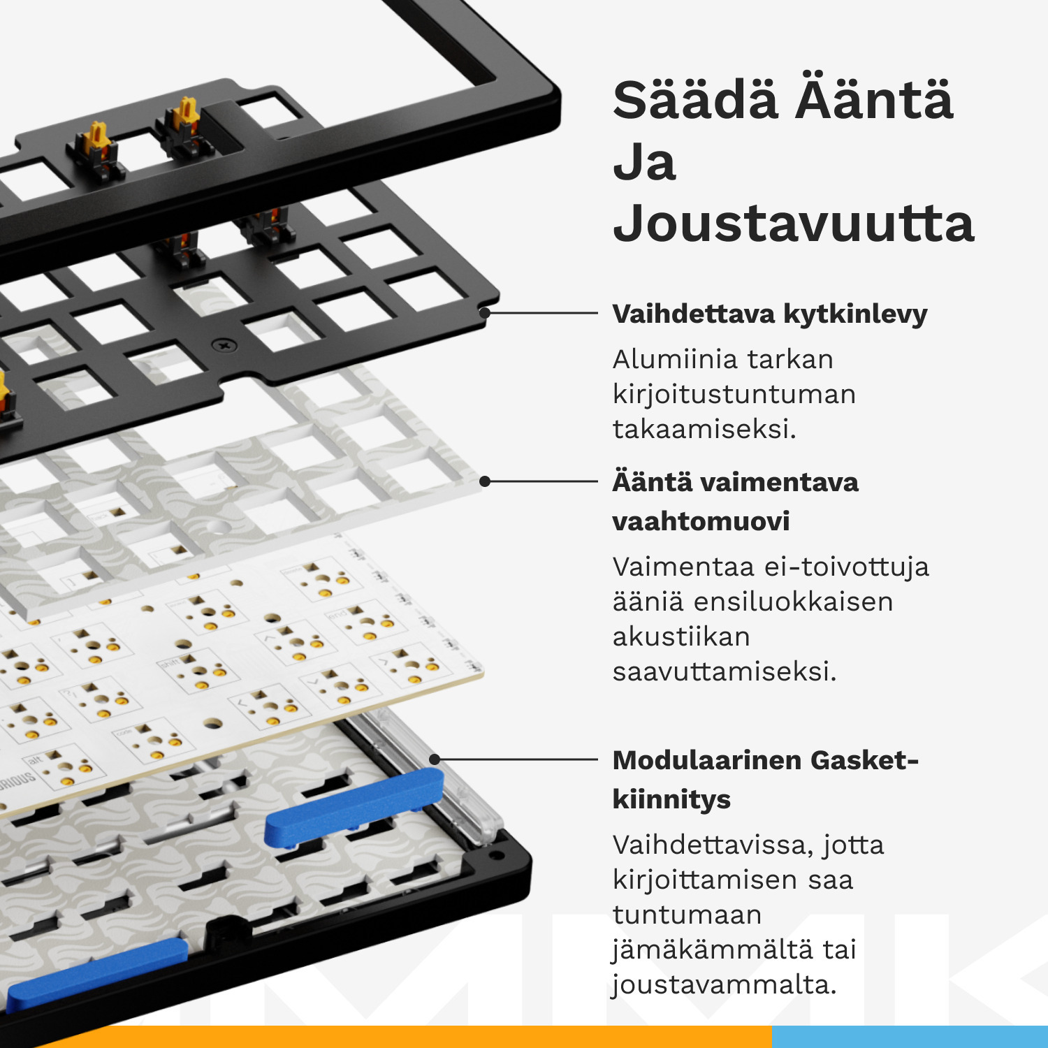 Glorious GMMK 3 75% Barebone -näppäimistön runko, musta