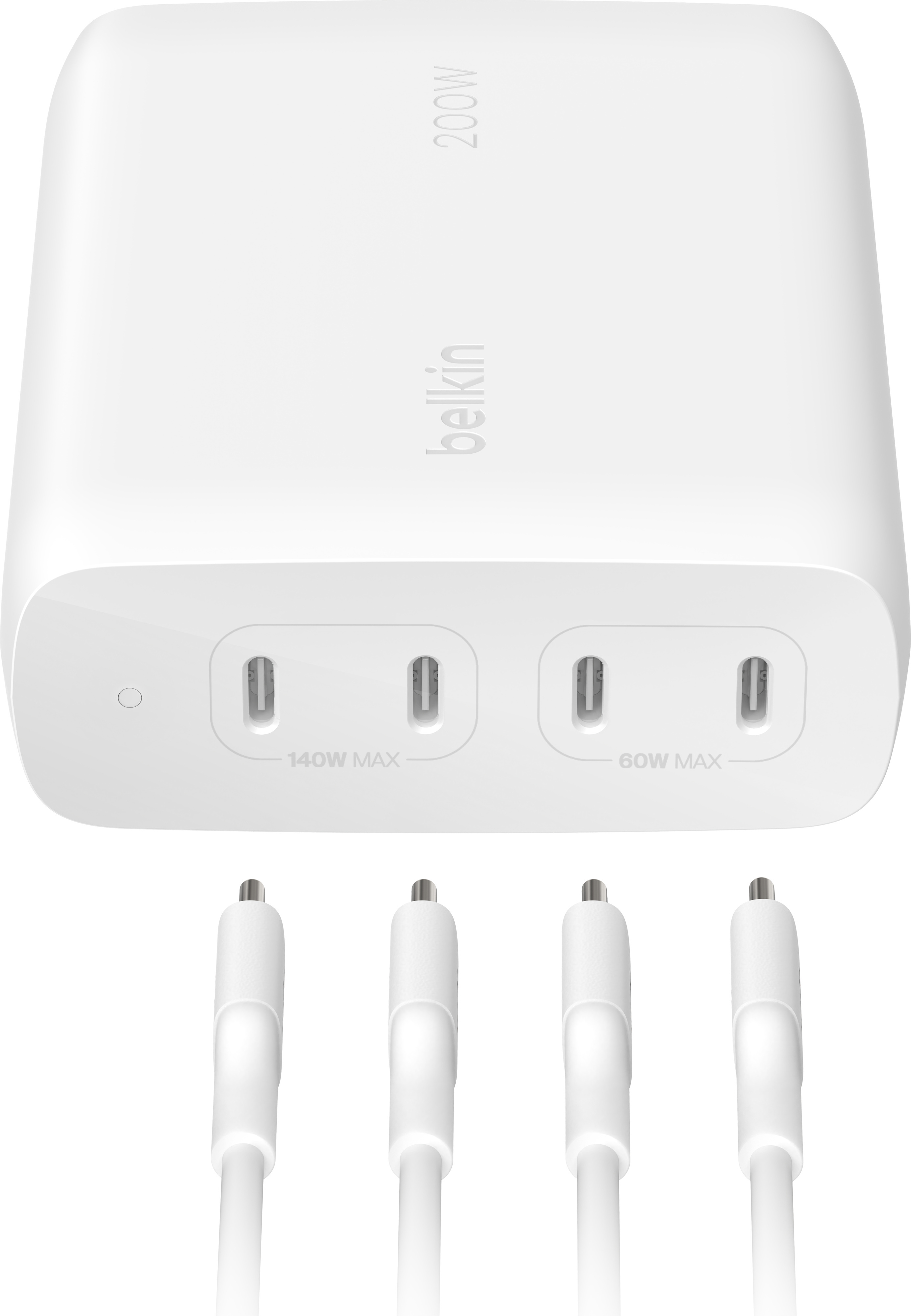 Belkin BoostCharge Pro 4-Port USB-C GaN 200 W -verkkovirtalaturi, valkoinen