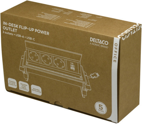 DELTACO upot. virtapaneeli, ylös ponn., 3 pistoras., 1x21W A+C USB-laturi, GST18-liitäntä