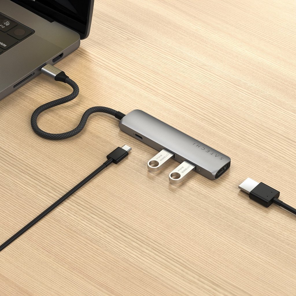 Satechi Slim USB-C-Hubi, 4 porttia, tähtiharmaa