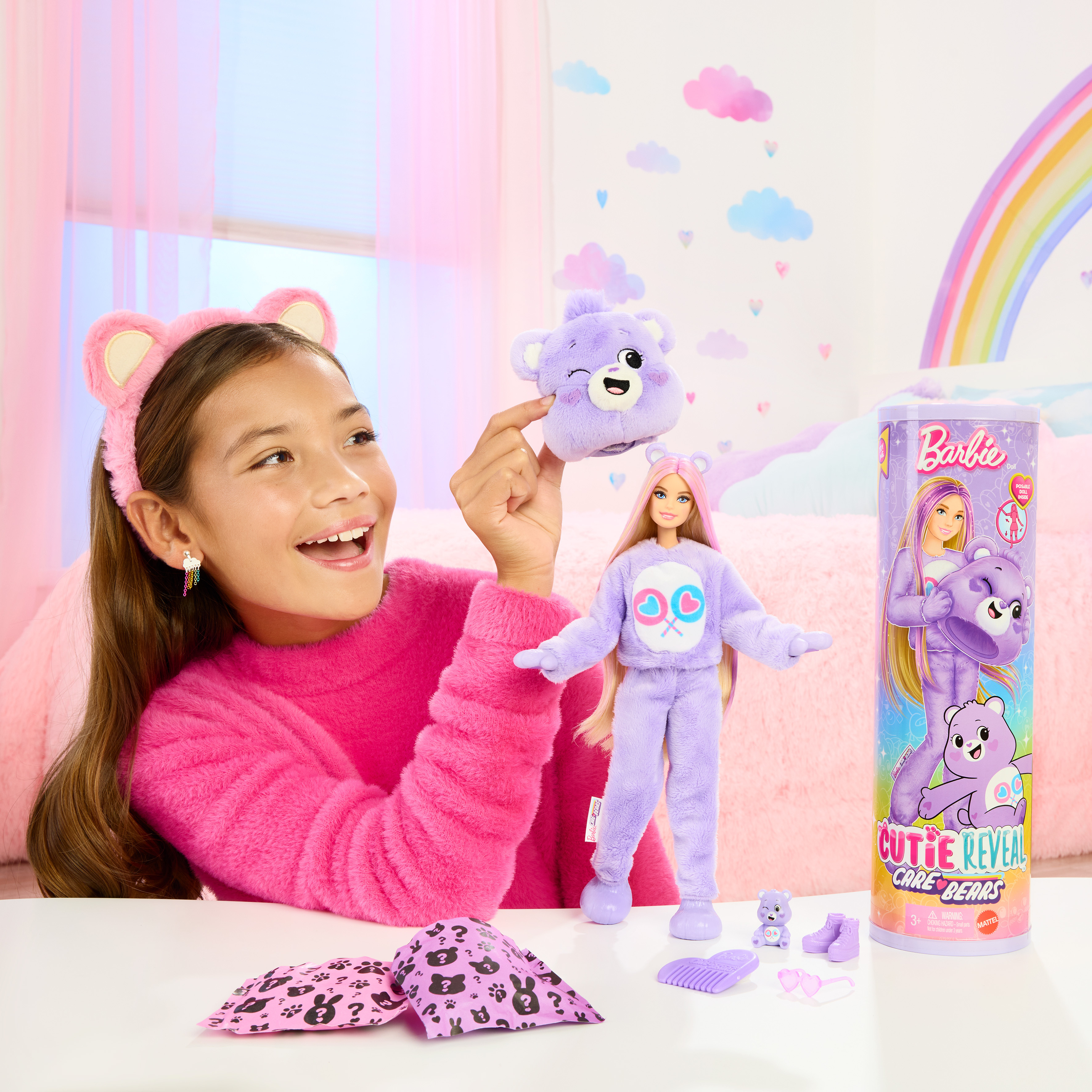 Barbie Cutie Reveal Care Bears muotinukke, vaaleanpunainen