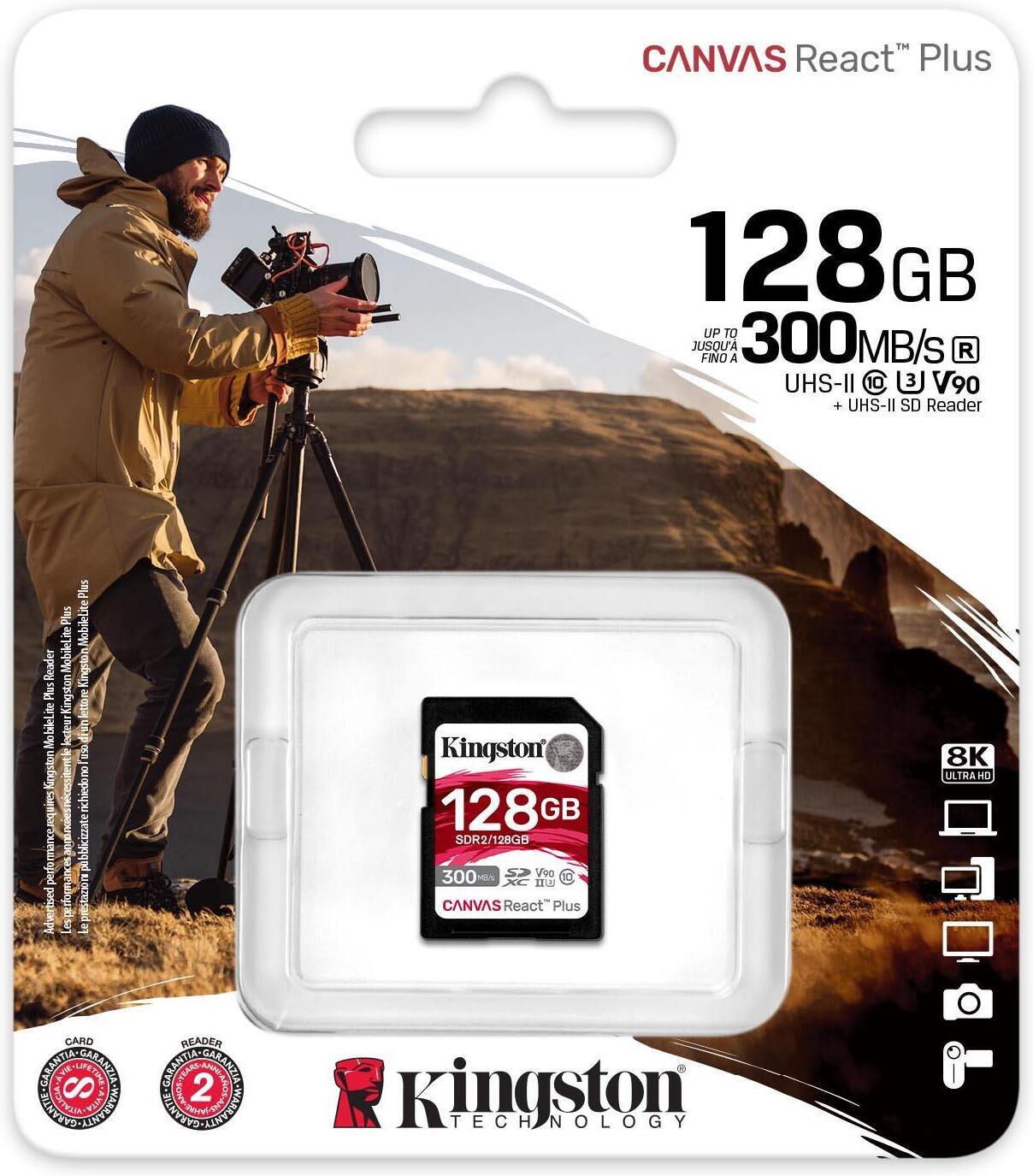 Kingston Canvas React Plus 128 Gt UHS-II -SDXC-muistikortti