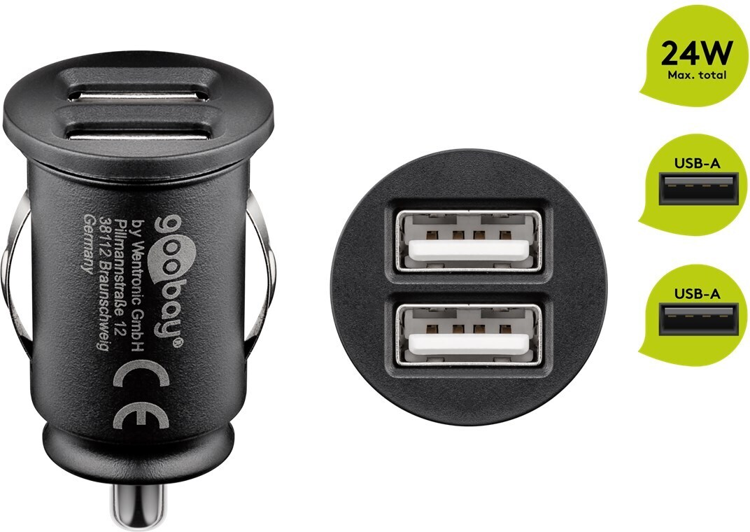 Goobay DualUSB Car Charger 24 W autolaturi, musta