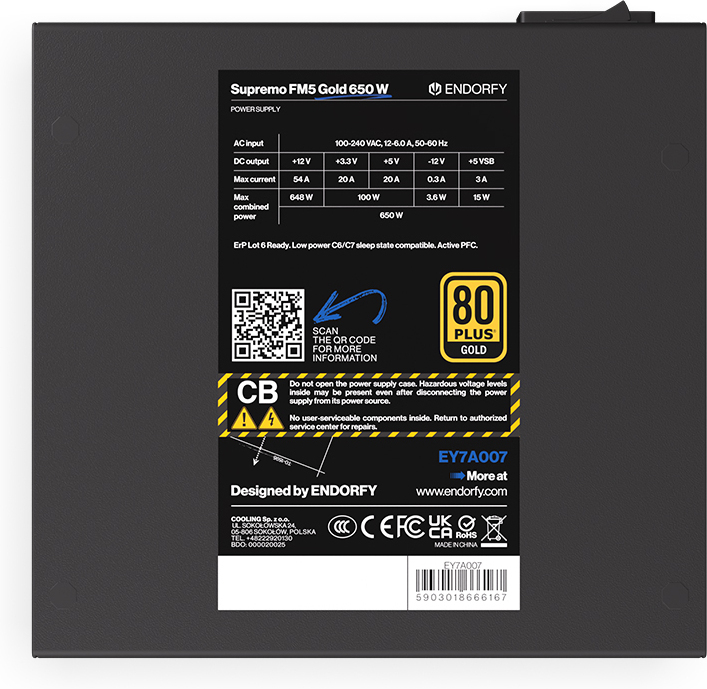 Endorfy Supremo FM5 Gold 650 W -ATX-virtalähde, musta