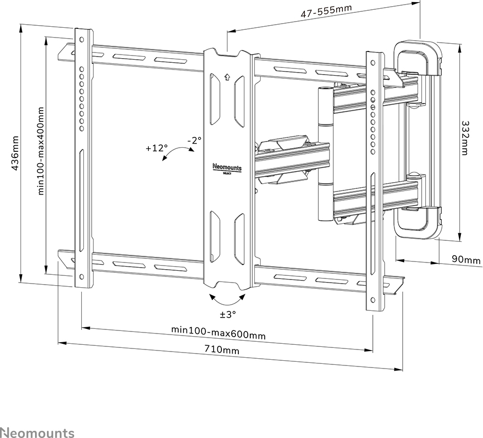 Neomounts by Newstar Select WL40S-850BL16 kääntyvä seinäteline 40"-70" näytöille