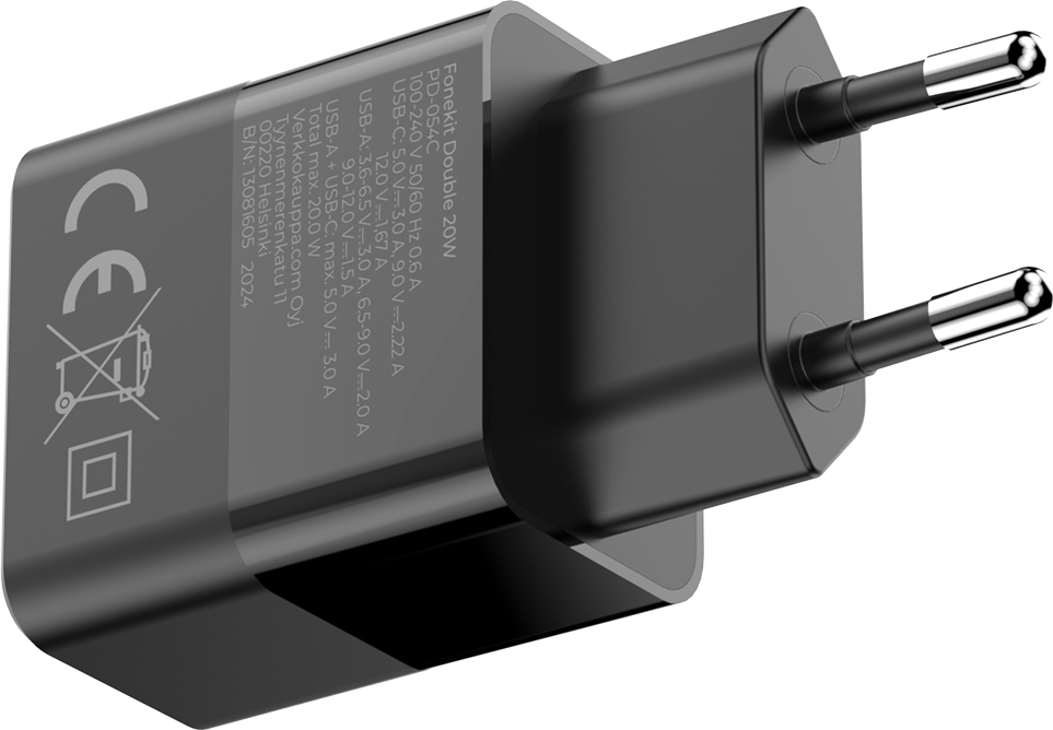 FoneKit Mini 20W -verkkovirtalaturi, USB-C, musta