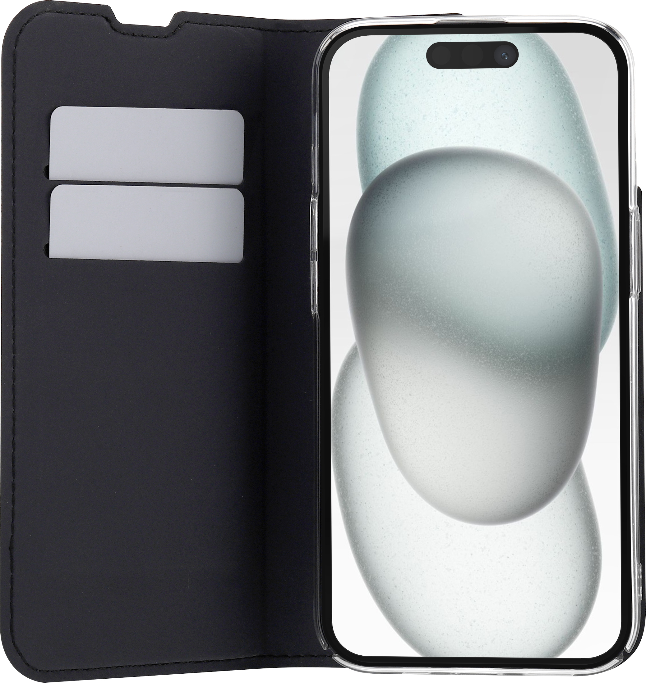 FoneKit BookCase -suojakotelo, iPhone 15, musta