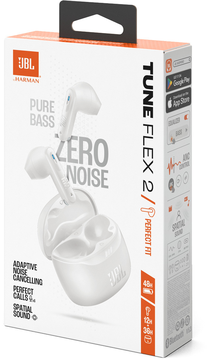 JBL Tune Flex 2 nappikuulokkeet aktiivisella melunvaimennuksella, valkoinen