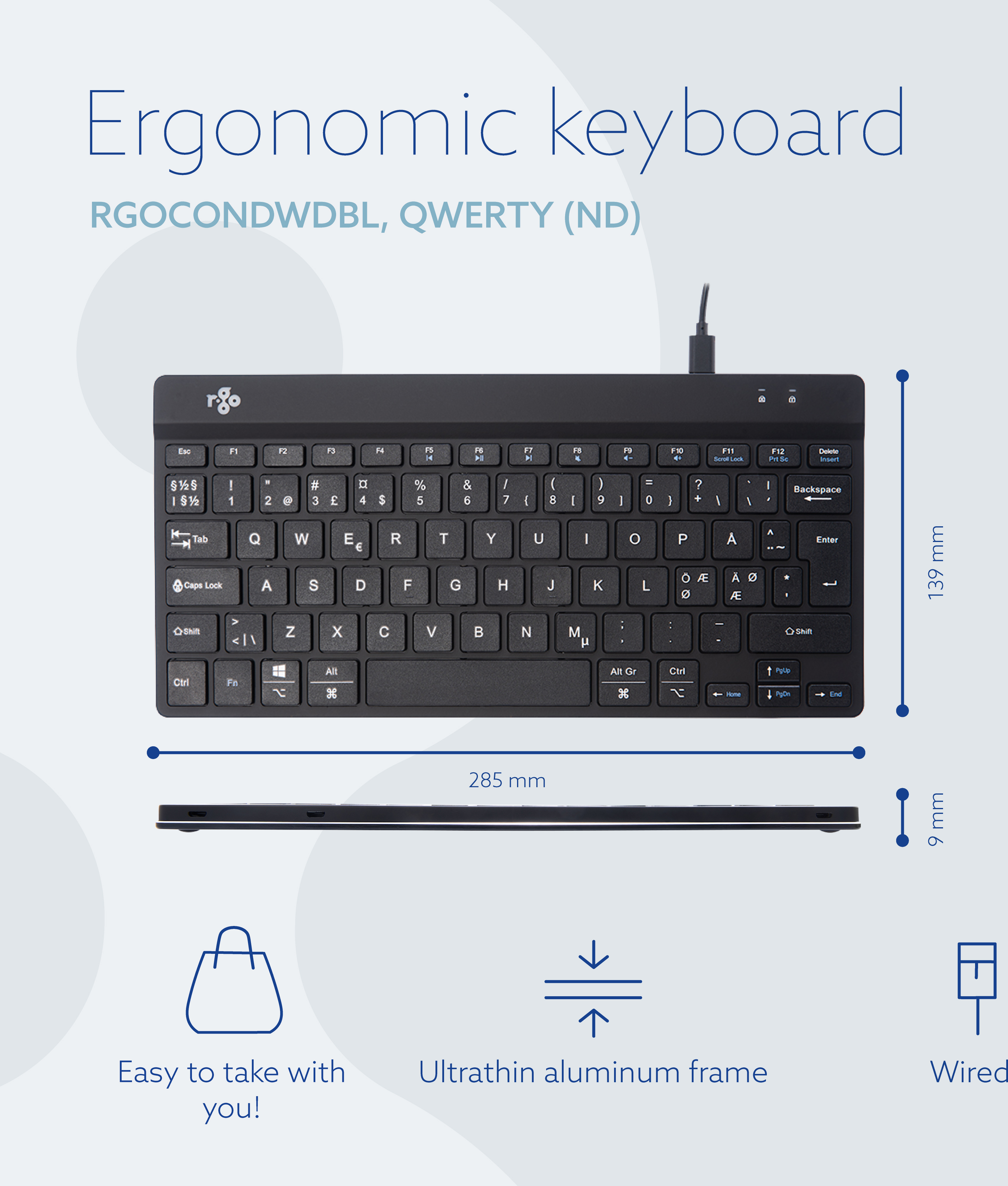 R-Go Split Break -kaksiosainen ergonominen näppäimistö, musta