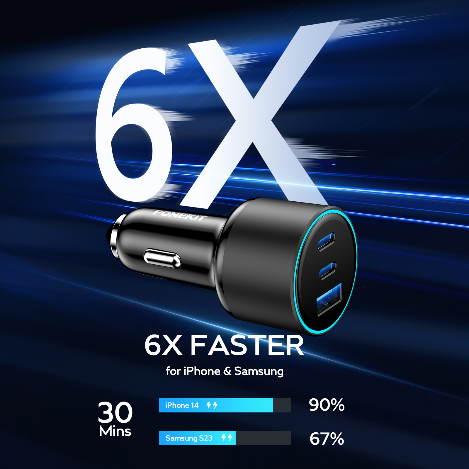 FoneKit GaN PD 65W -verkkovirtalaturi, USB-C + USB-C, musta