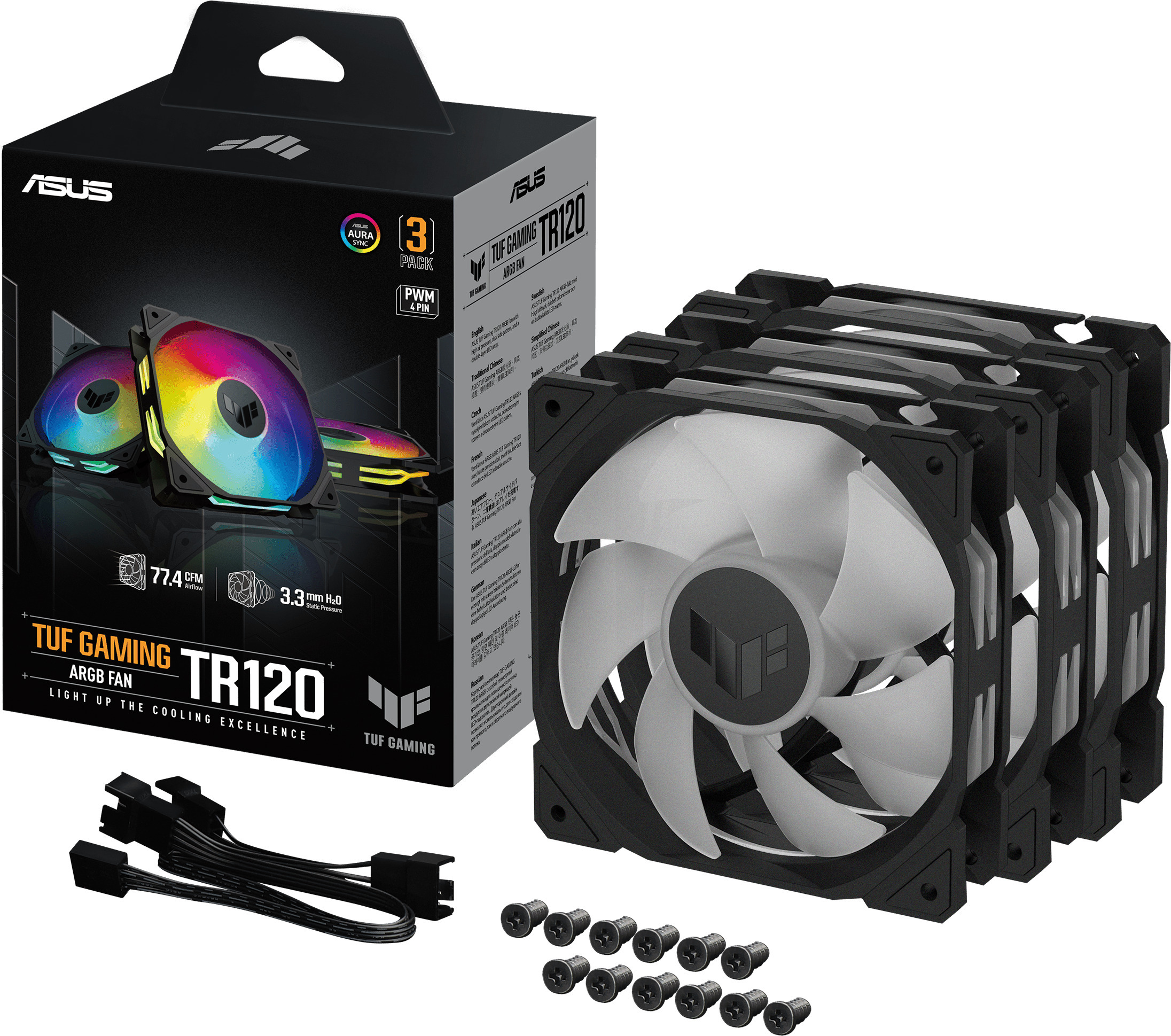 Asus TUF Gaming TR 120 ARGB PWM -tuuletin, 120 mm, musta, 3-pack