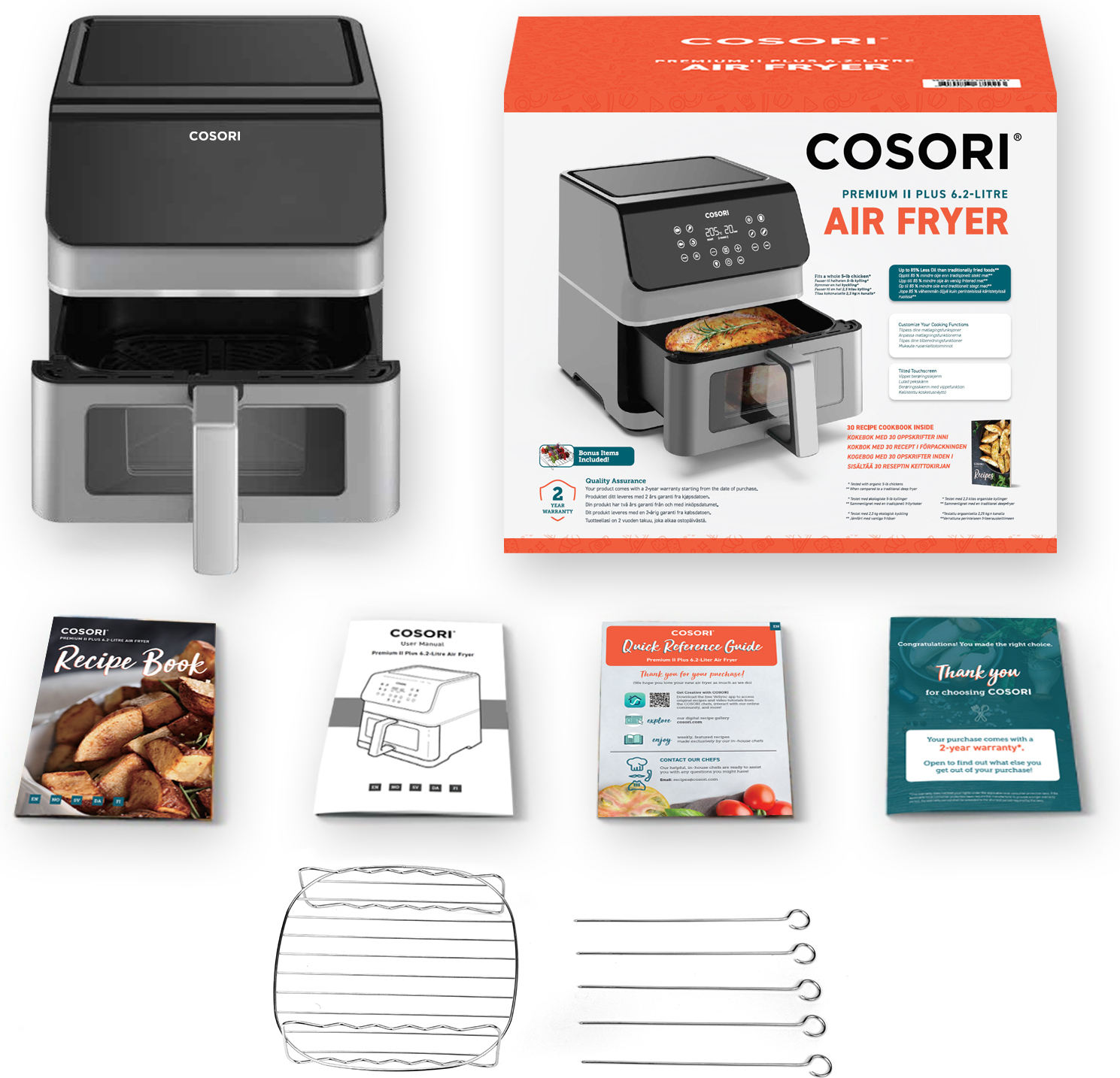 Cosori Premium Ⅱ Plus 6.2 L airfryer, harmaa