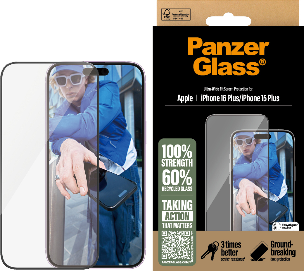 PanzerGlass Ultra-wide Fit -panssarilasi, iPhone 16 Plus / 15 Plus