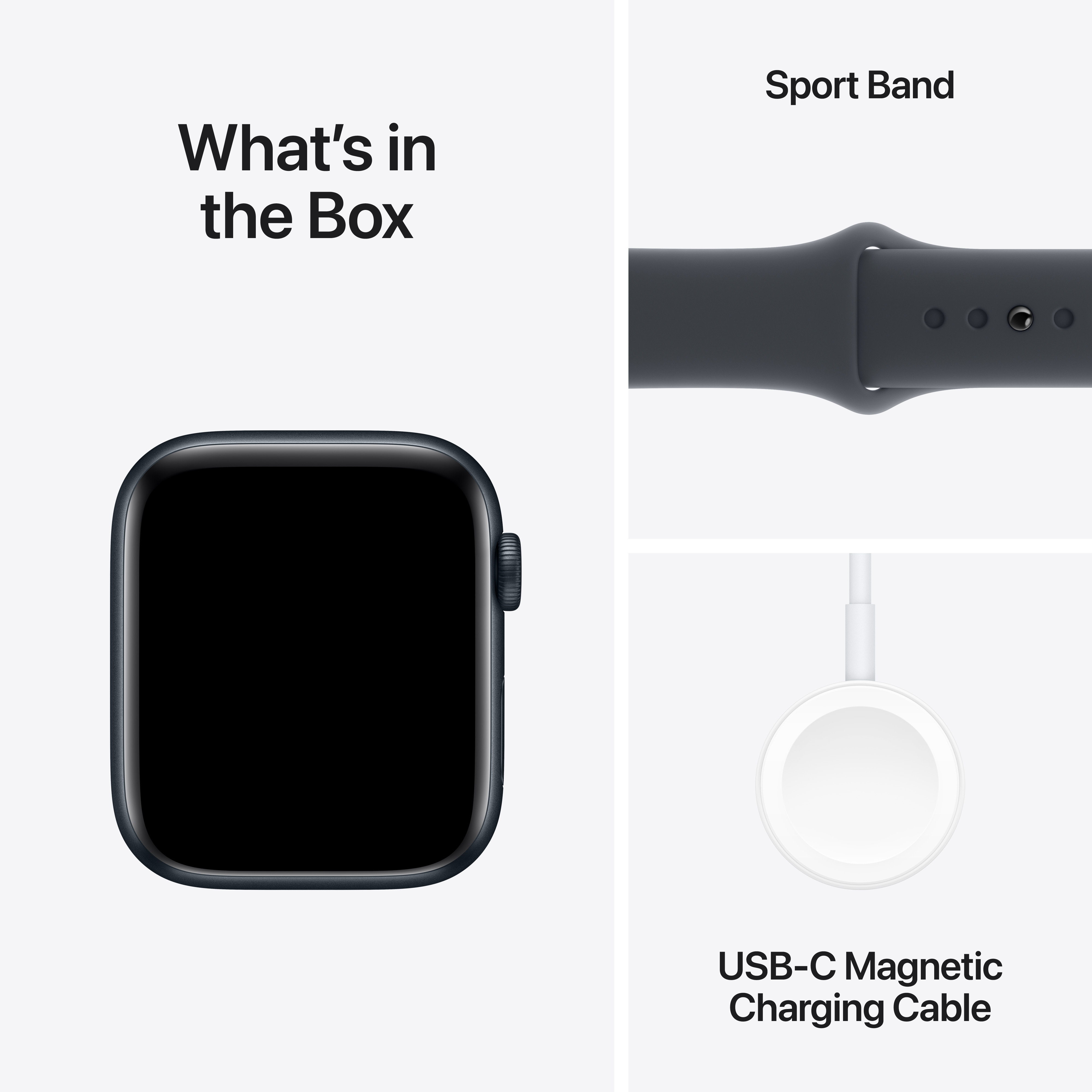 Apple Watch SE (GPS) 44 mm keskiyö alumiinikuori ja keskiyö urheiluranneke, M/L (MXEK3)