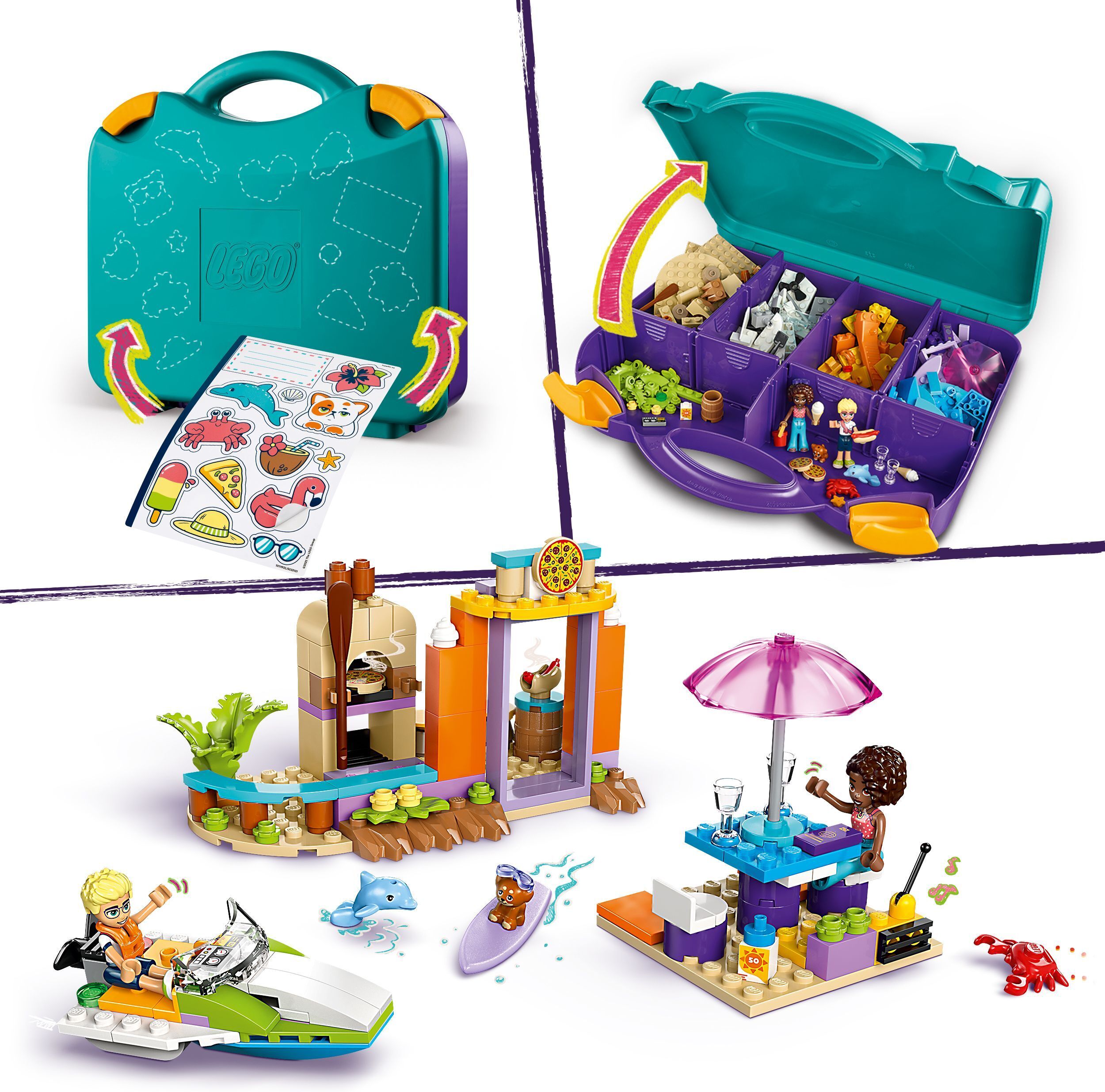 LEGO Friends 42672 – Loma‑ ja rantarakennelmat matkalaukussa