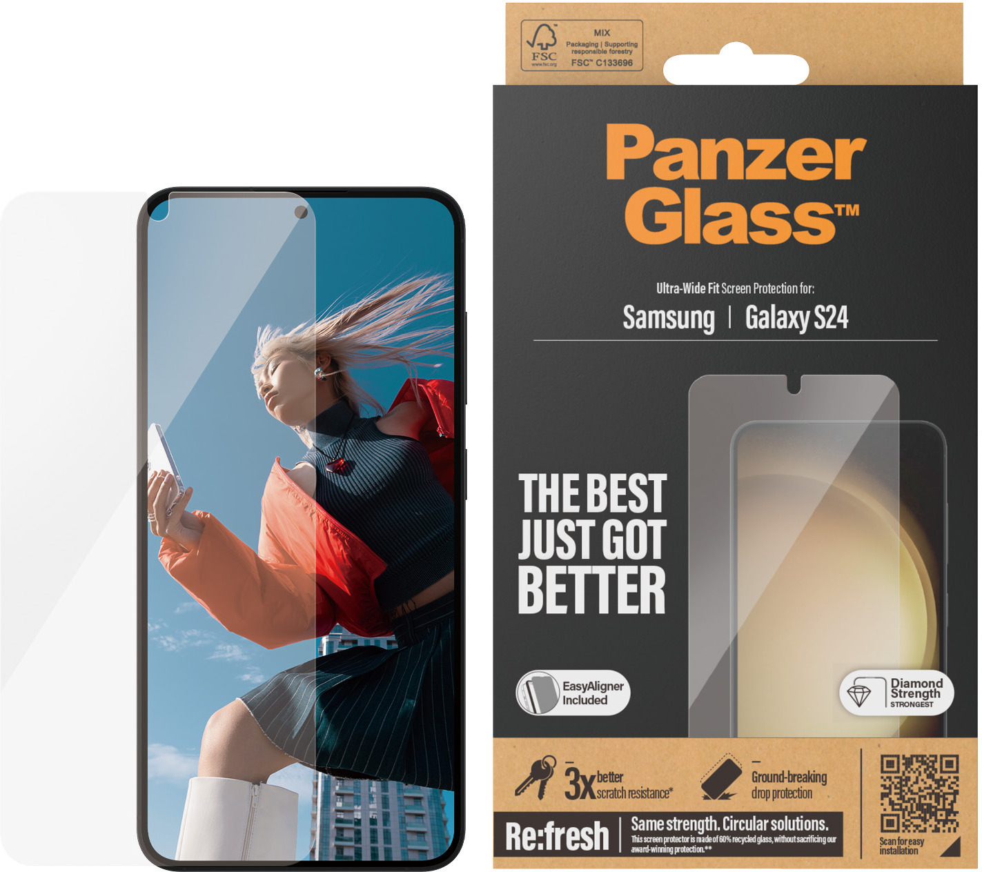 PanzerGlass Ultra-wide Fit with Aligner -panssarilasi, Samsung Galaxy S24