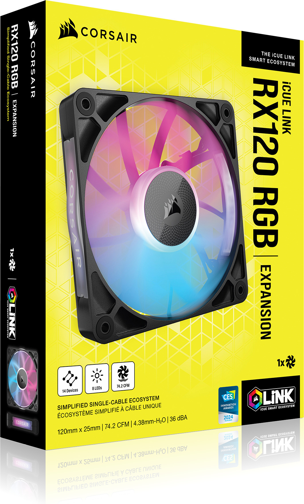 Corsair iCUE LINK RX120 RGB PWM Expansion -tuuletin, musta, 120 mm