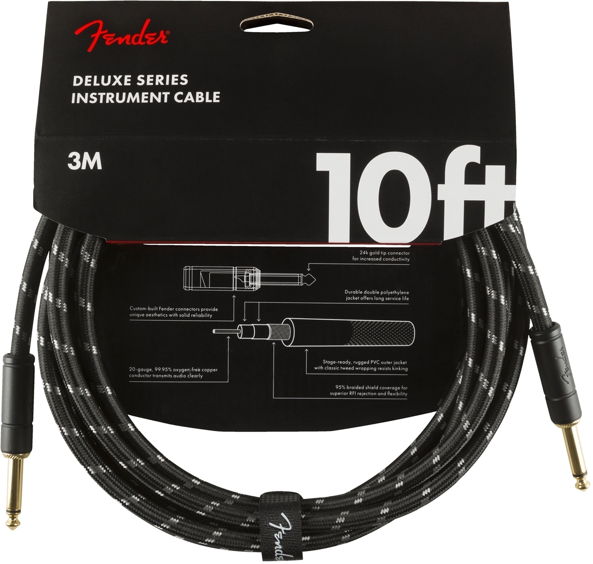 Fender Deluxe -instrumenttikaapeli, 3m, Black Tweed