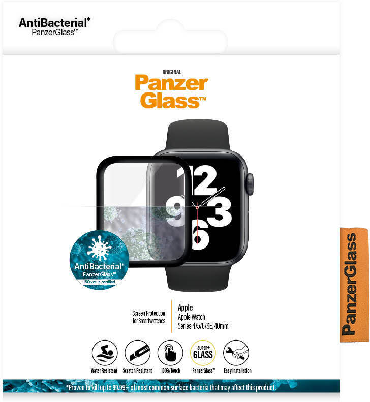 PanzerGlass -panssarilasi Apple Watch 4 / 5 / 6 / SE, 40 mm, musta