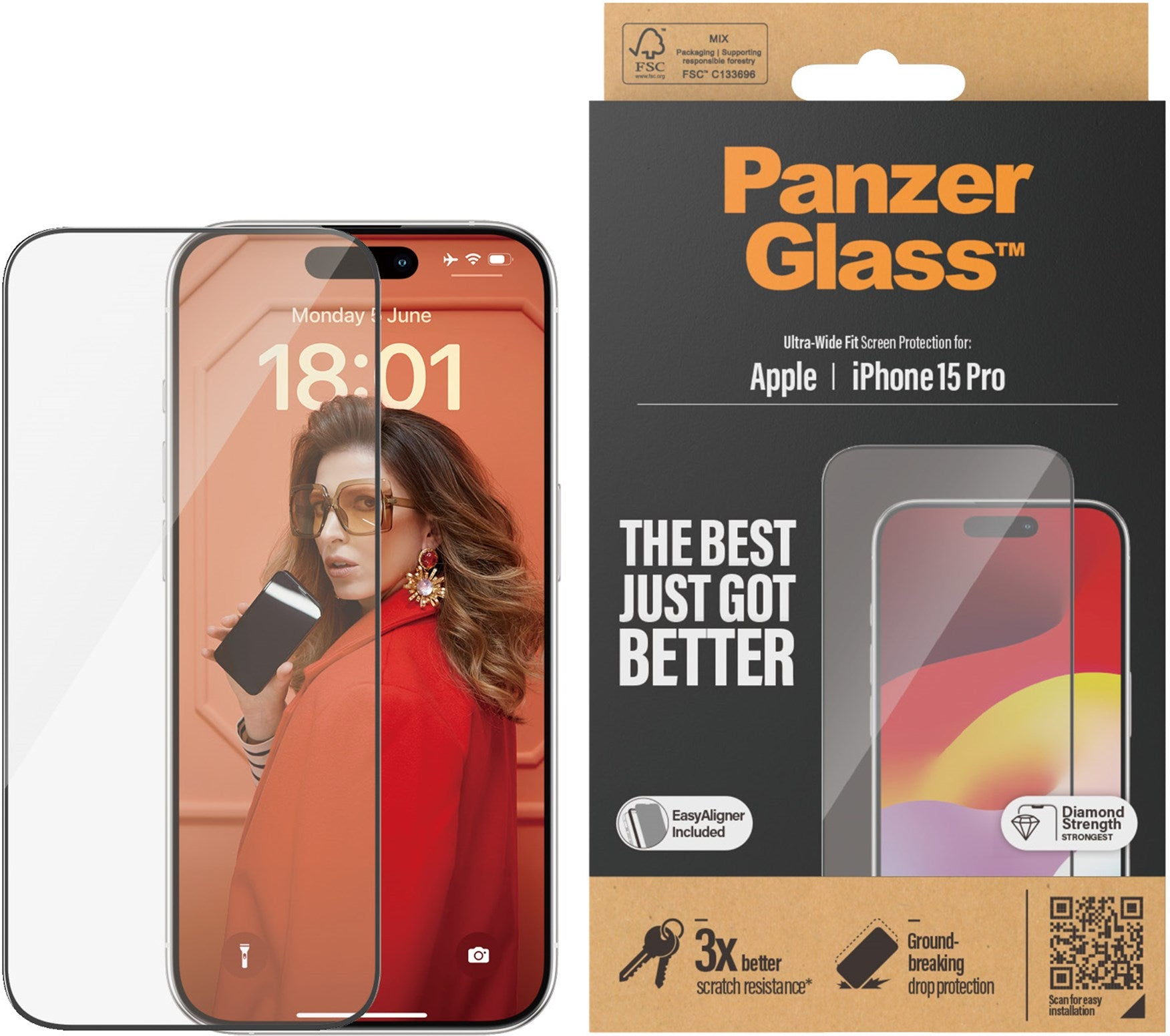 PanzerGlass Ultra-wide Fit with Aligner -panssarilasi, iPhone 15 Pro