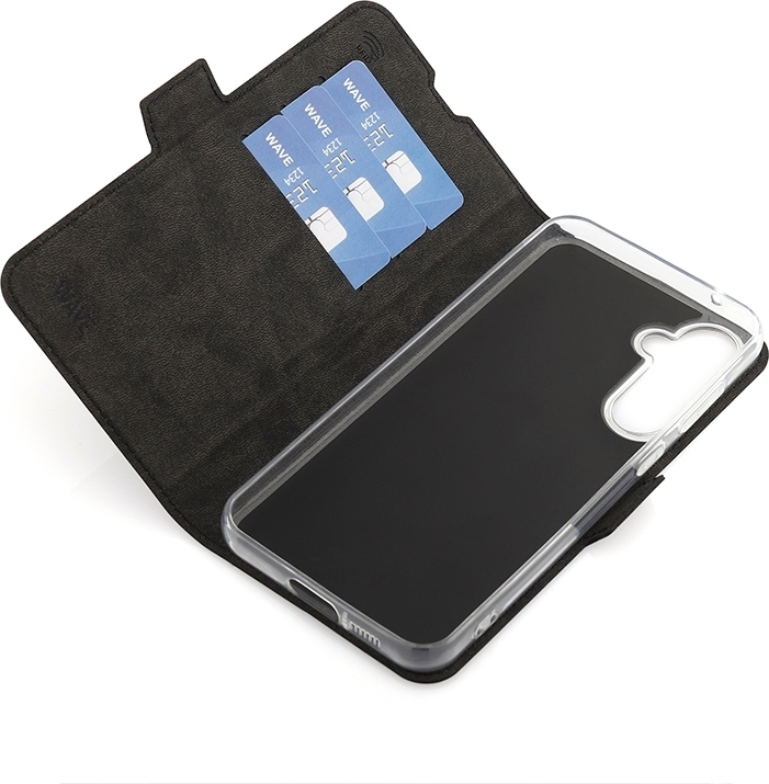 Wave BookCase -suojakotelo, Samsung Galaxy S23 FE 5G, musta