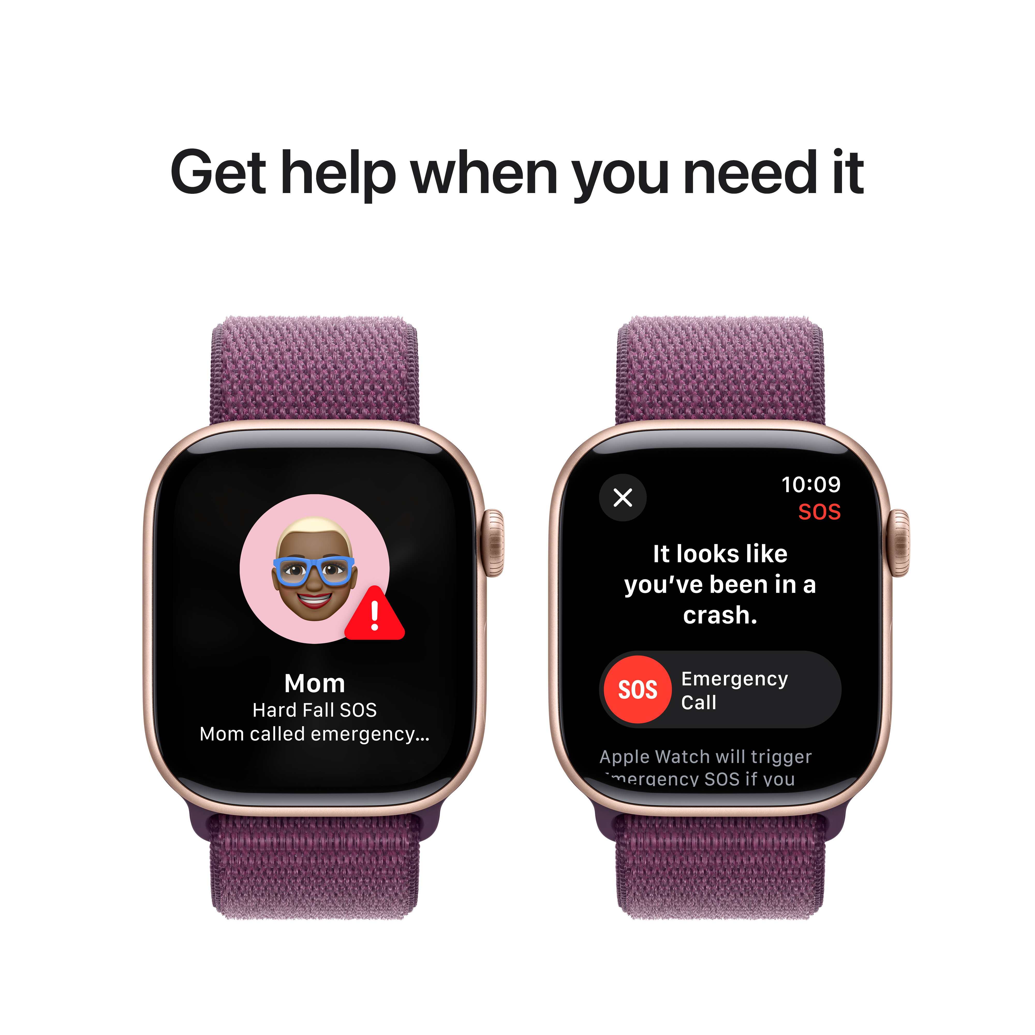 Apple Watch Series 10 (GPS) 42 mm ruusukulta alumiinikuori ja luumunvärinen Sport Loop -ranneke (MWWK3)