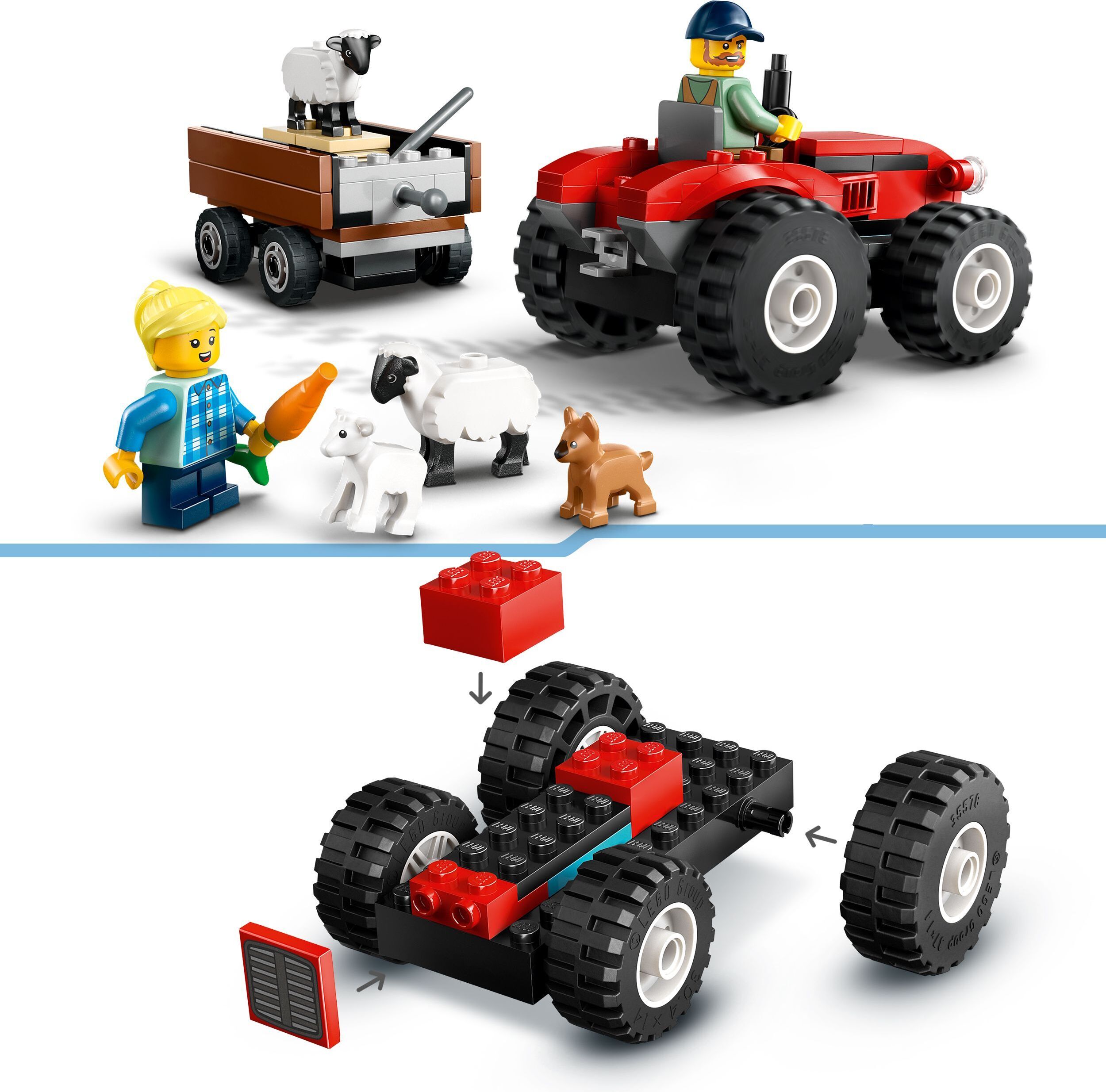 LEGO City 60461 – Maatilan punainen traktori, peräkärry ja lampaat