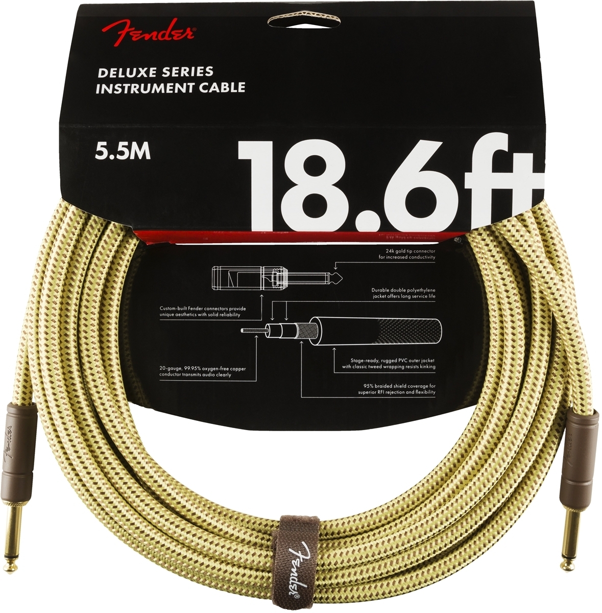 Fender Deluxe -instrumenttikaapeli, 5,5m, Tweed