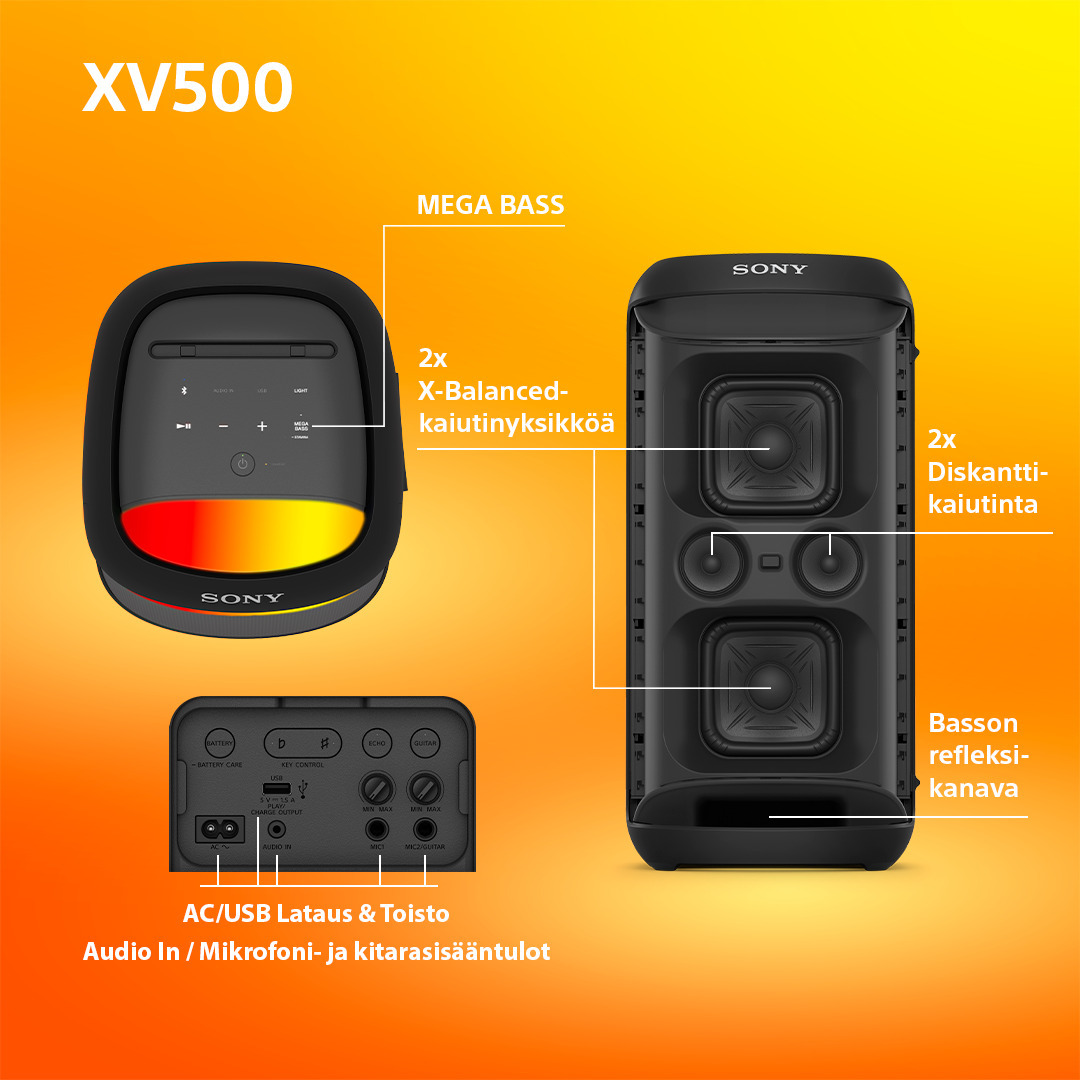 Sony SRS-XV500 langaton bilekaiutin, musta