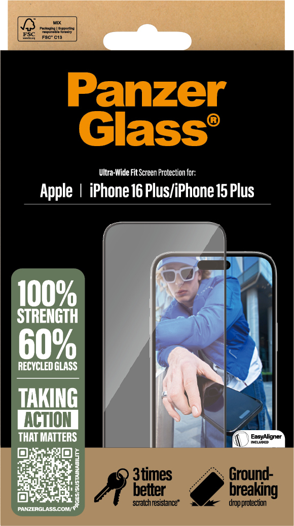 PanzerGlass Ultra-wide Fit -panssarilasi, iPhone 16 Plus / 15 Plus