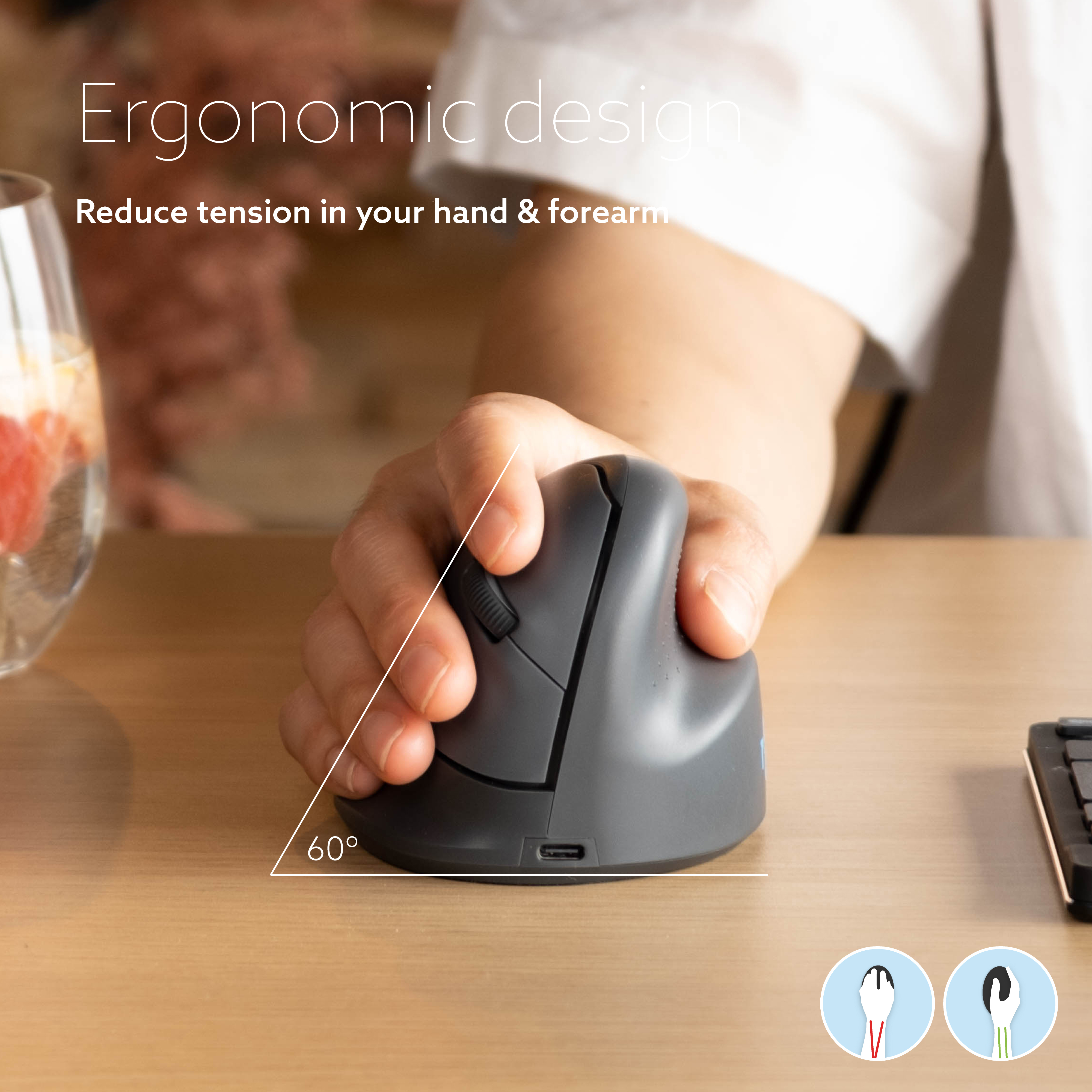 R-Go HE Break -ergonominen hiiri, BT, S-koko, oikealle kädelle