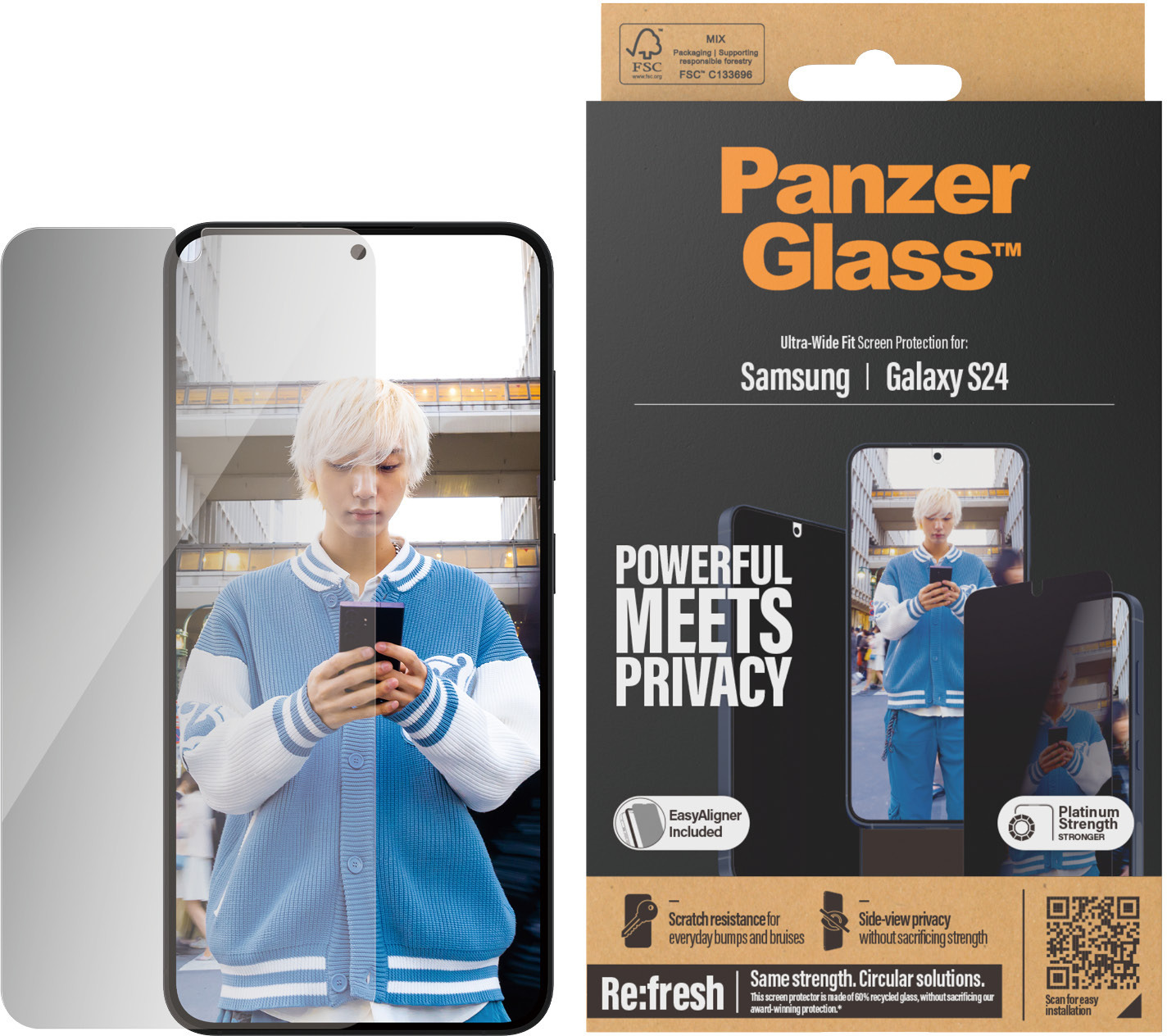 PanzerGlass Privacy Ultra Wide Fit -panssarilasi, Samsung Galaxy S24
