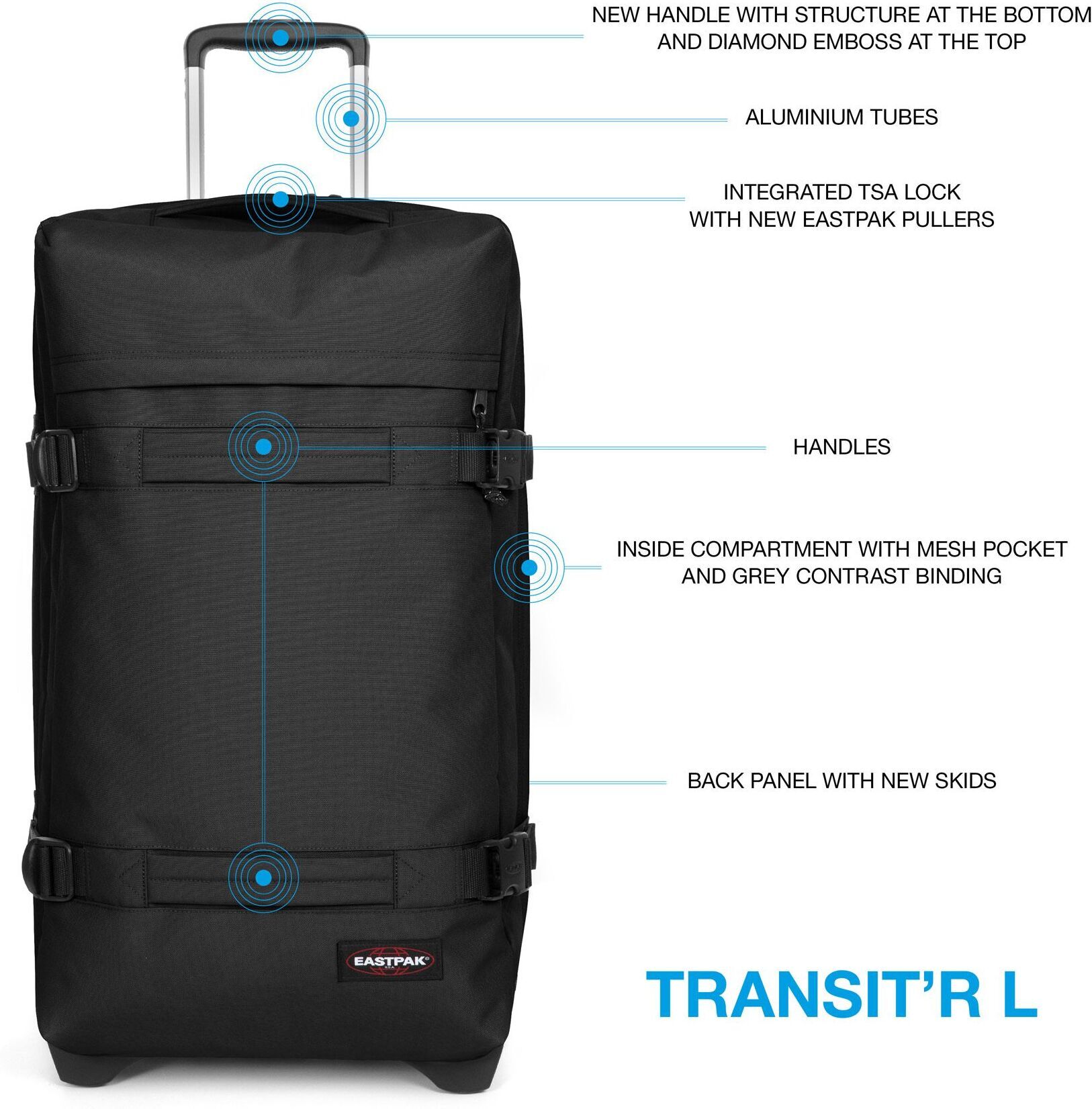 Eastpak TRANSIT'R L 79 cm -matkalaukku, musta