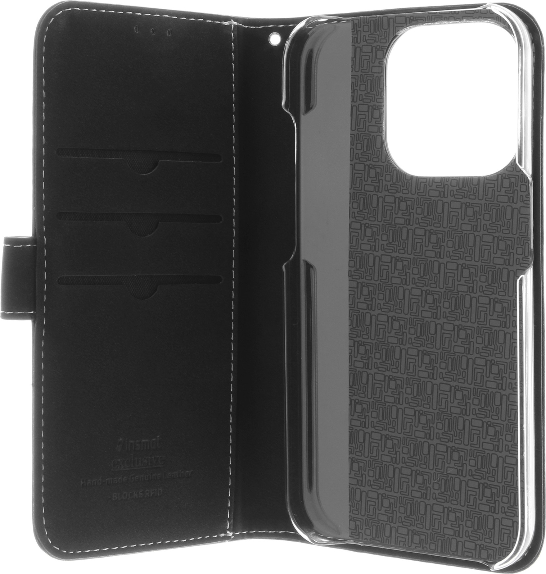 Insmat Exclusive Flip Case -lompakkokotelo, iPhone 15, valkoinen