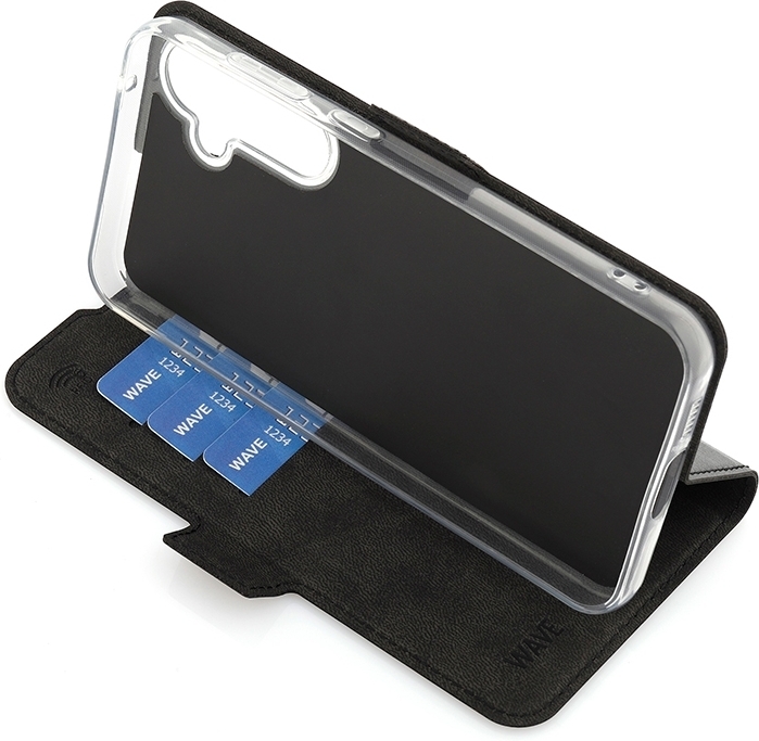 Wave BookCase -suojakotelo, Samsung Galaxy S23 FE 5G, musta